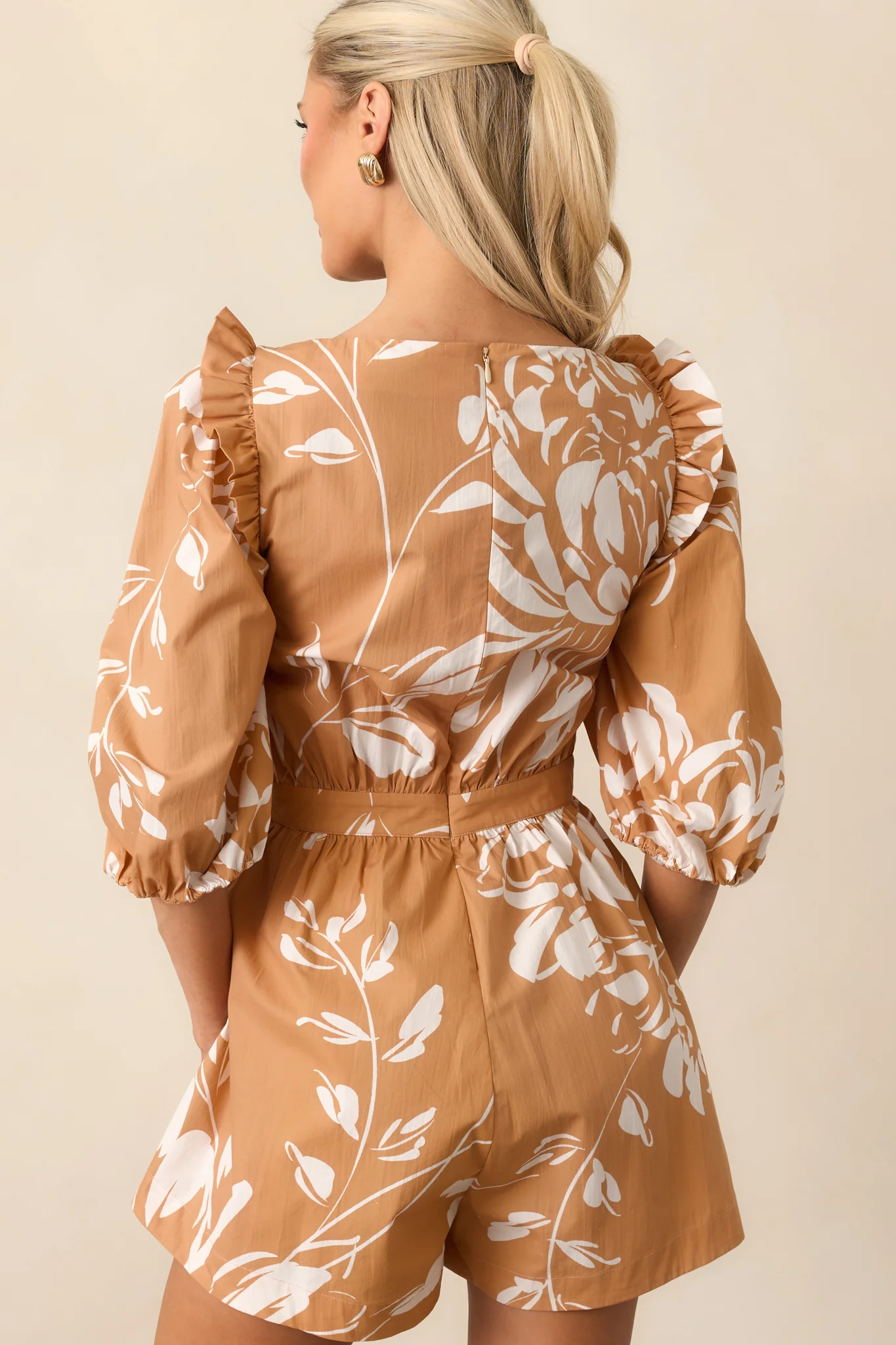 Fawn Brown Multi Floral Print Cotton Romper