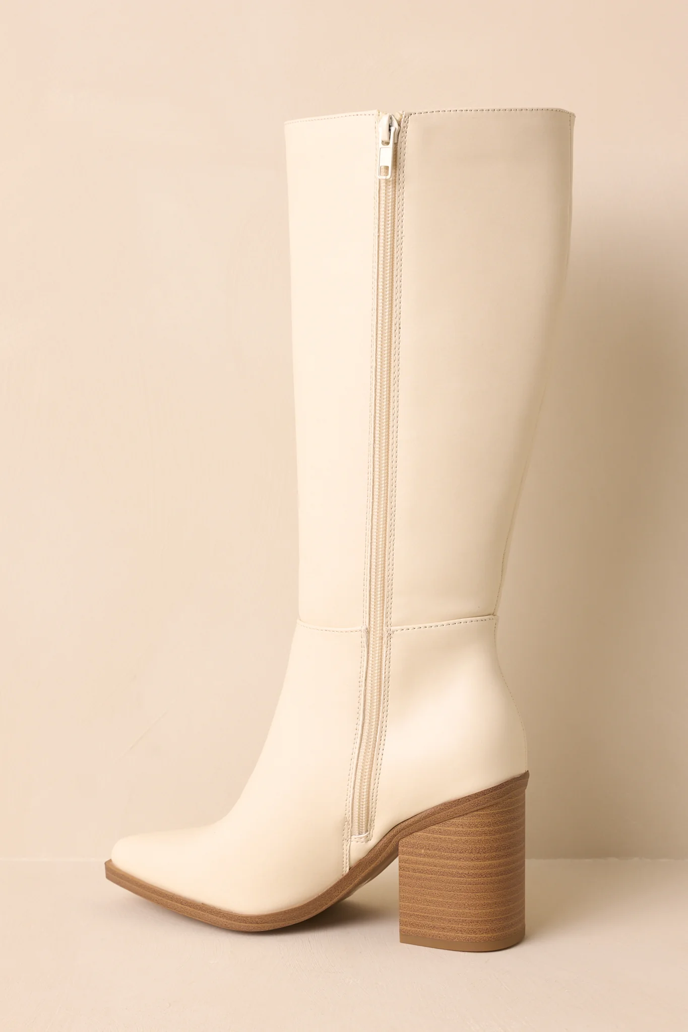 Ivory Faux Leather Knee High Boots