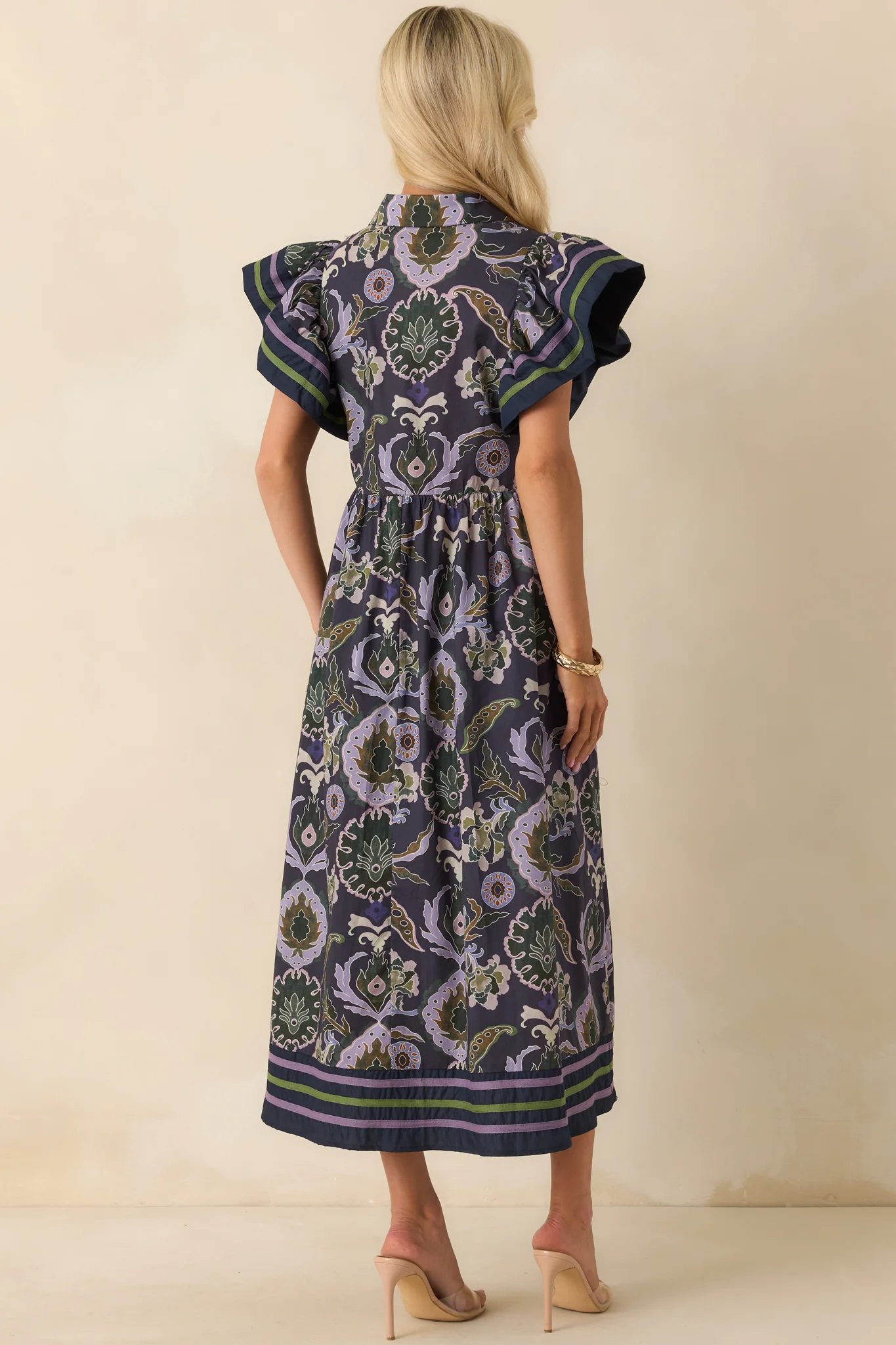 Still Thinking About Her Navy Multi Print Cotton Midi Dress