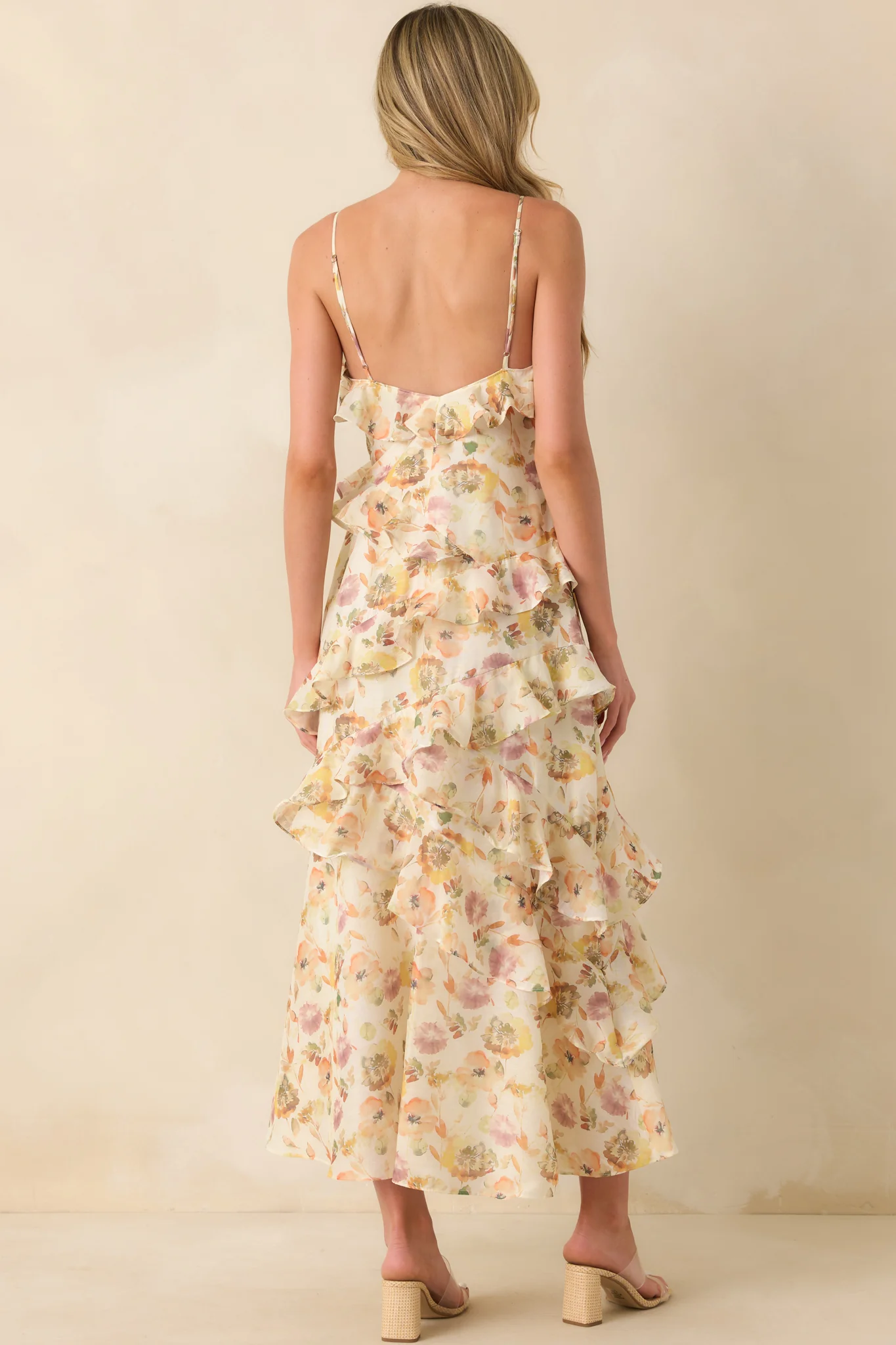 Left Me Speechless Ivory Multi Floral Print Ruffle Maxi Dress