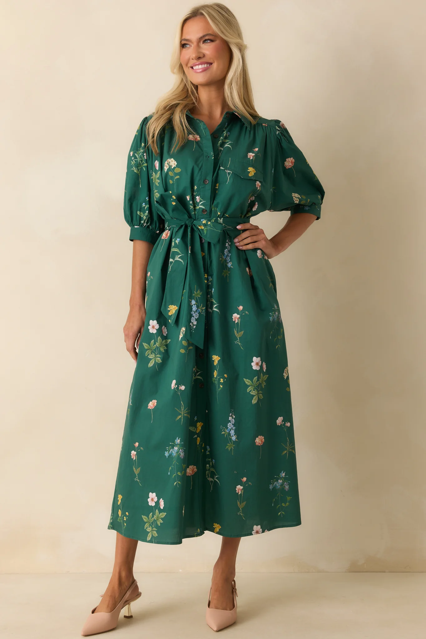 Forest Green Multi Floral Print Cotton Maxi Dress