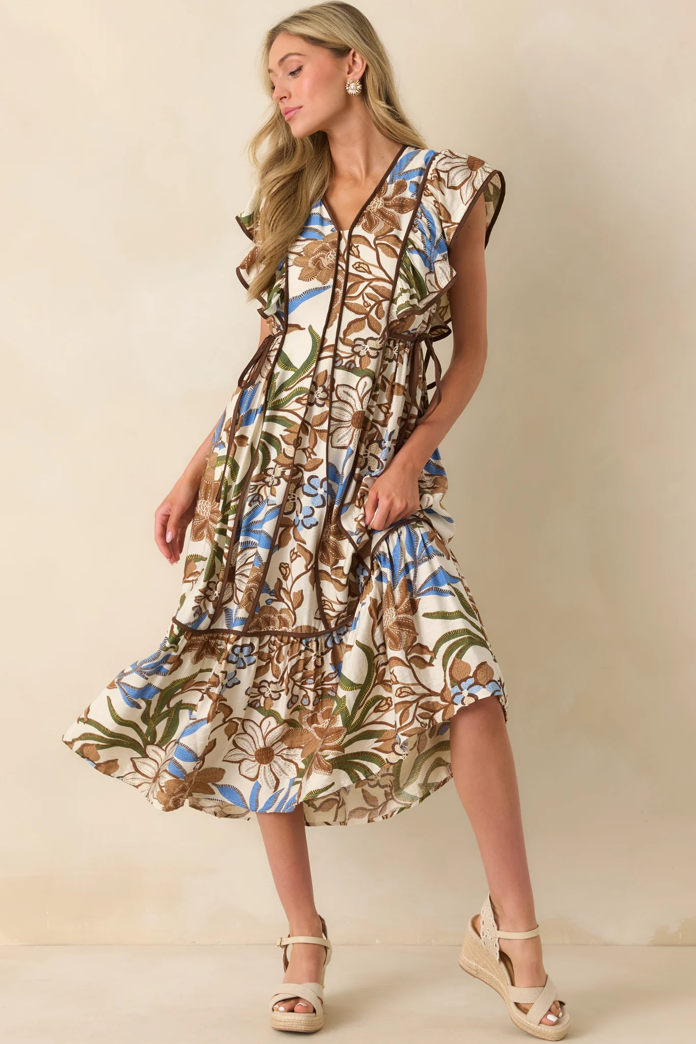 Feels Like Forever Brown Multi Floral Print Midi Dress