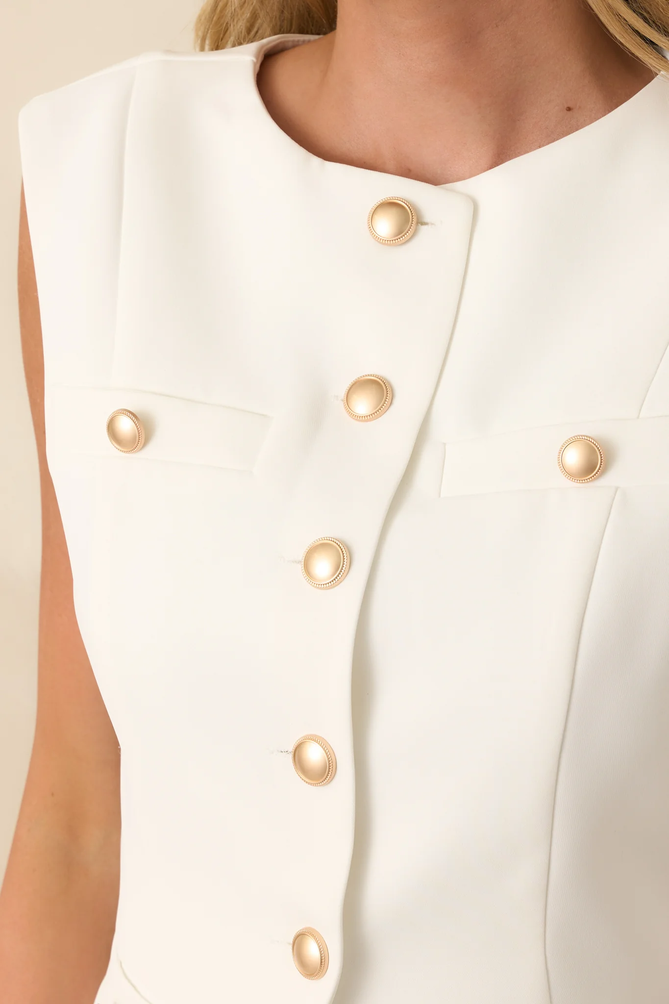 Flip The Script White Button Front Tailored Top