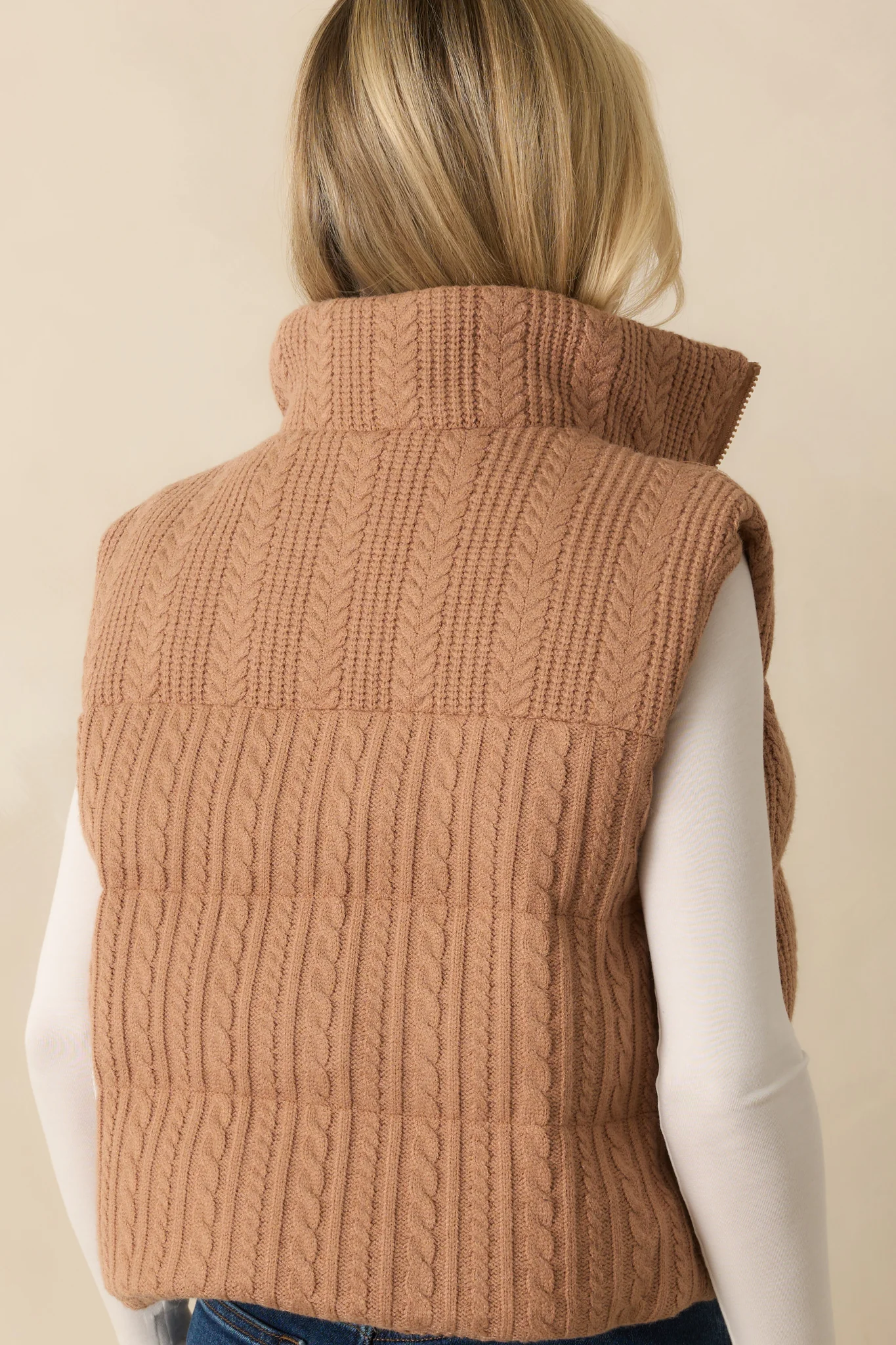 Thread & Supply Stormi Camel Brown Cable Knit Puffer Vest