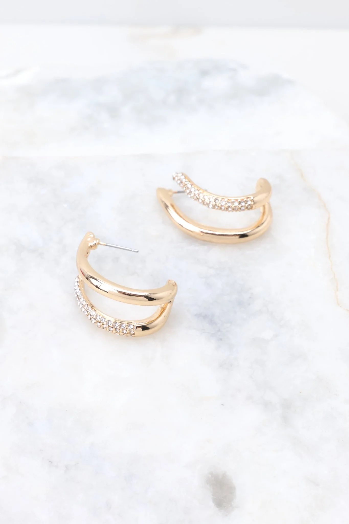 Leave Me Again Gold Rhinestone Earrings