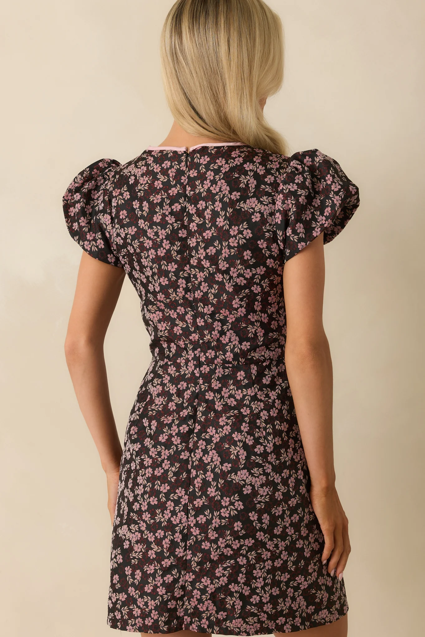 Speaks For Itself Pink Floral Jacquard Puff Sleeve Mini Dress