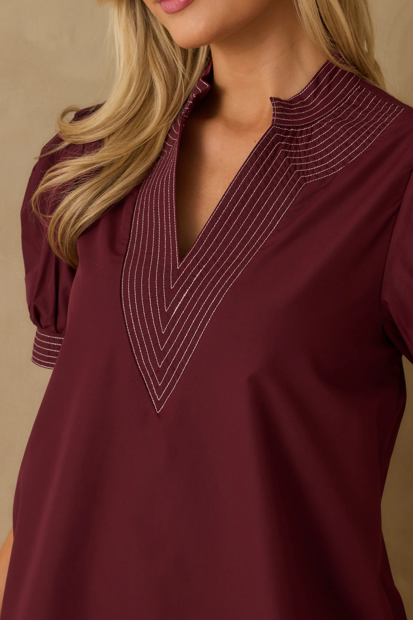 Took The Right Turn Burgundy Cotton Puff Sleeve Mini Dress
