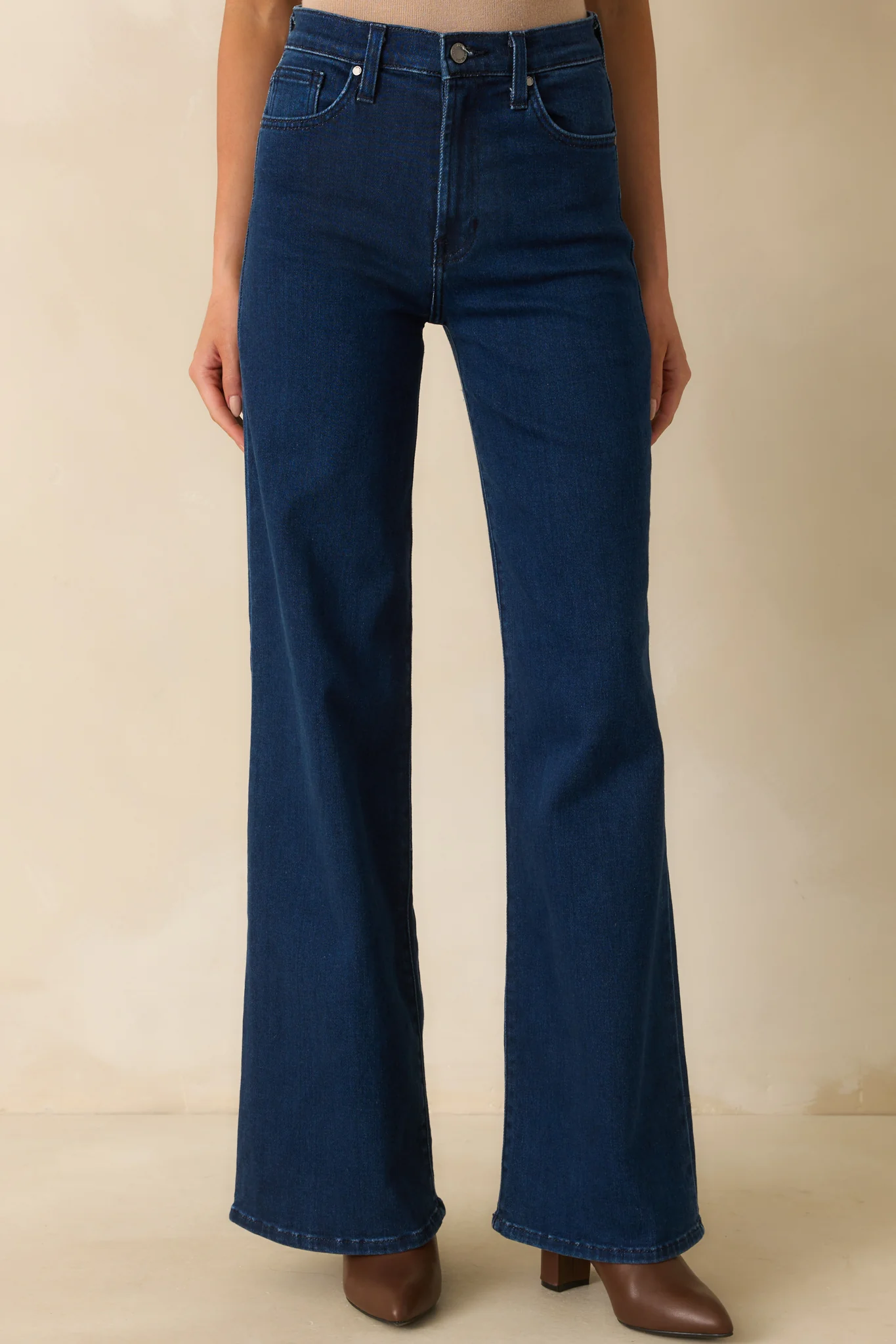 Dark Wash Cotton Denim Wide Leg Jeans
