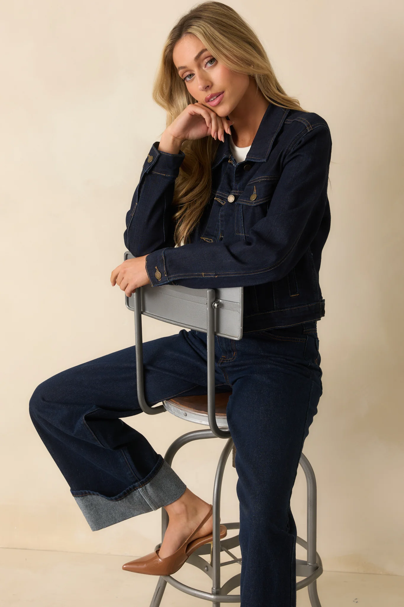 Dark Wash Denim Cropped Jacket