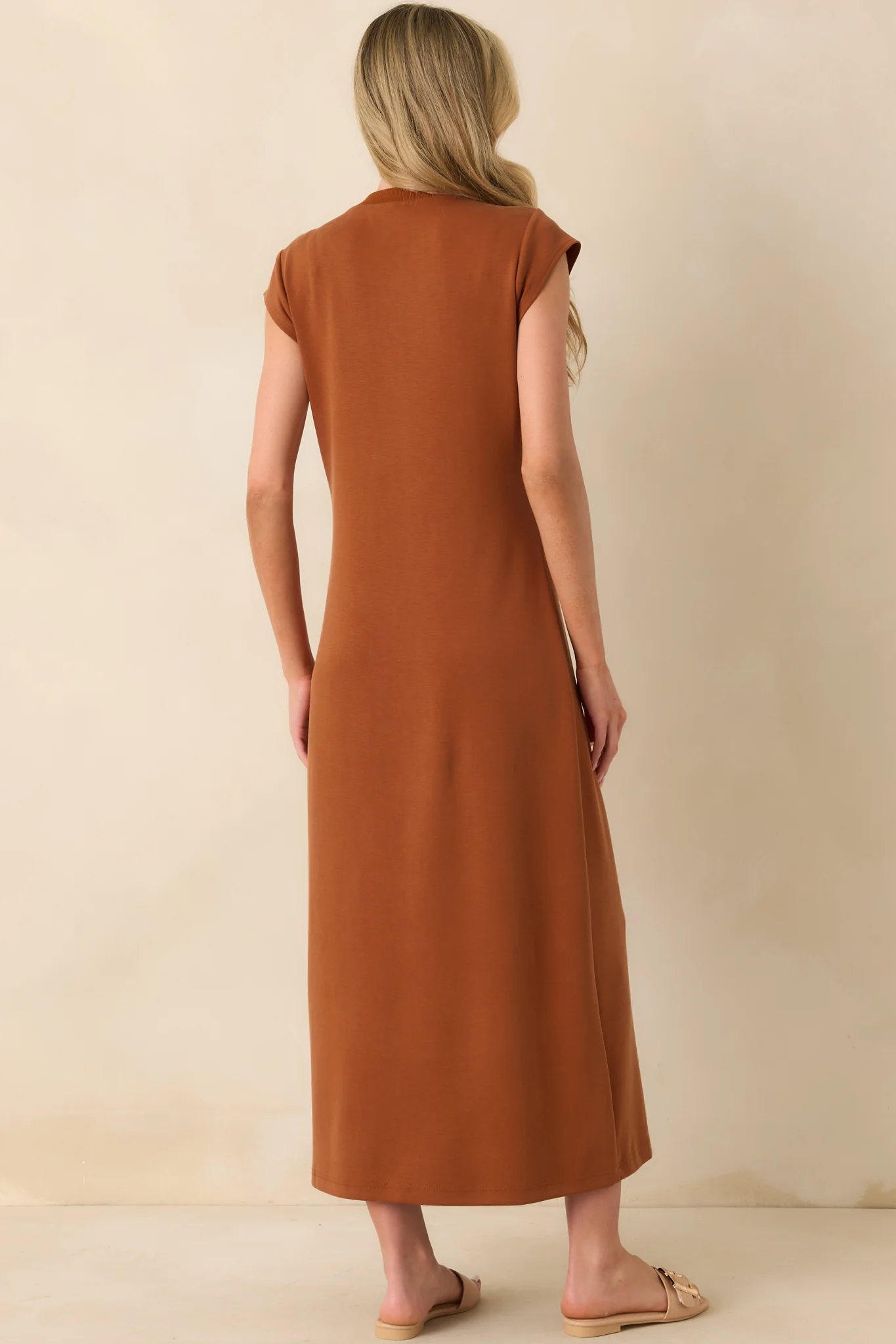 Take The Long Way Home Rust Orange Cap Sleeve Maxi Dress