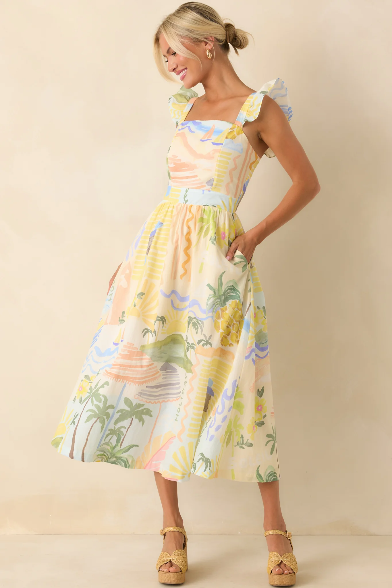 Prosperina Nicola Multi Print Cotton Midi Dress