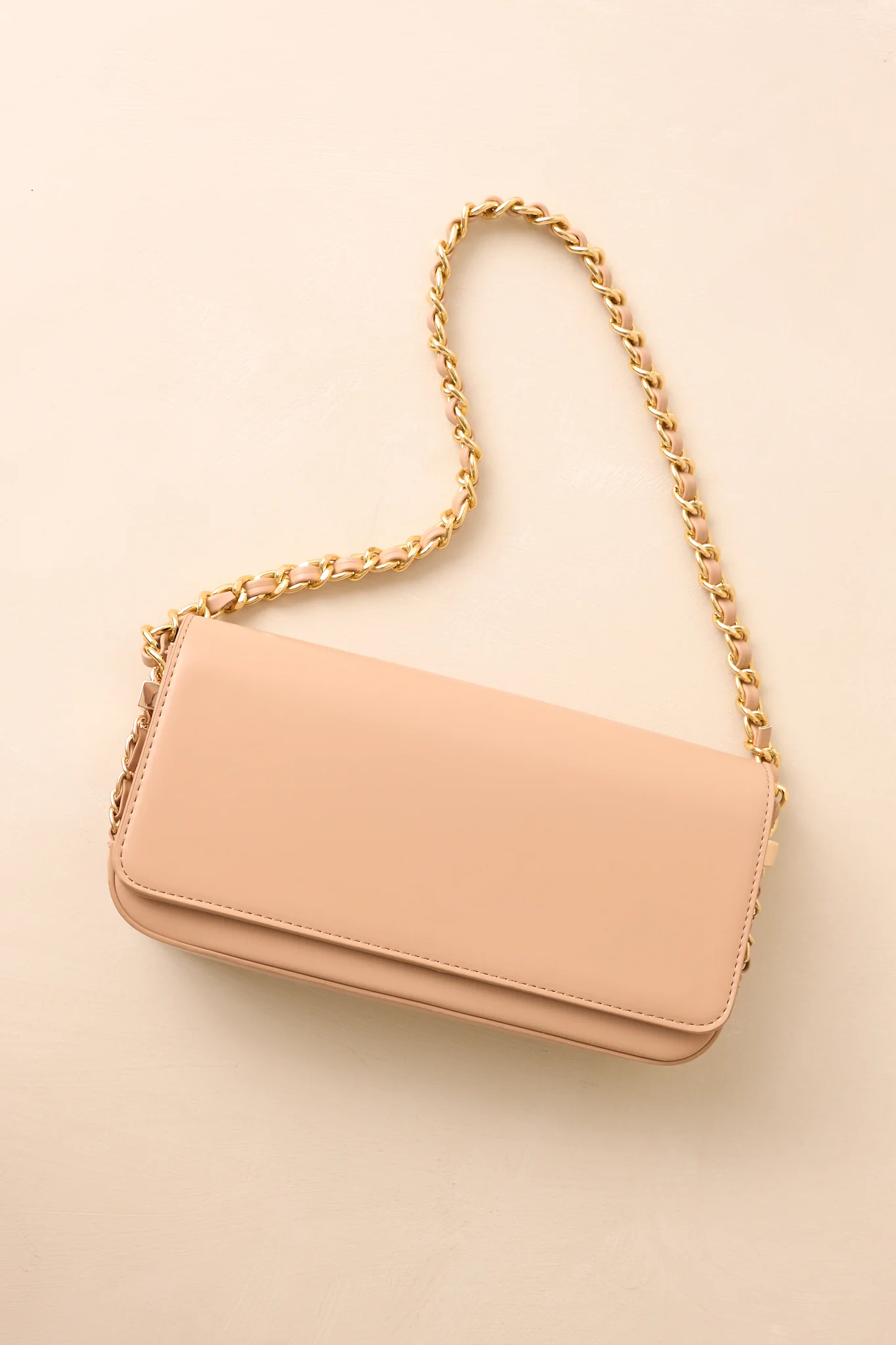 A Subtle Reminder Beige Faux Leather Baguette Handbag