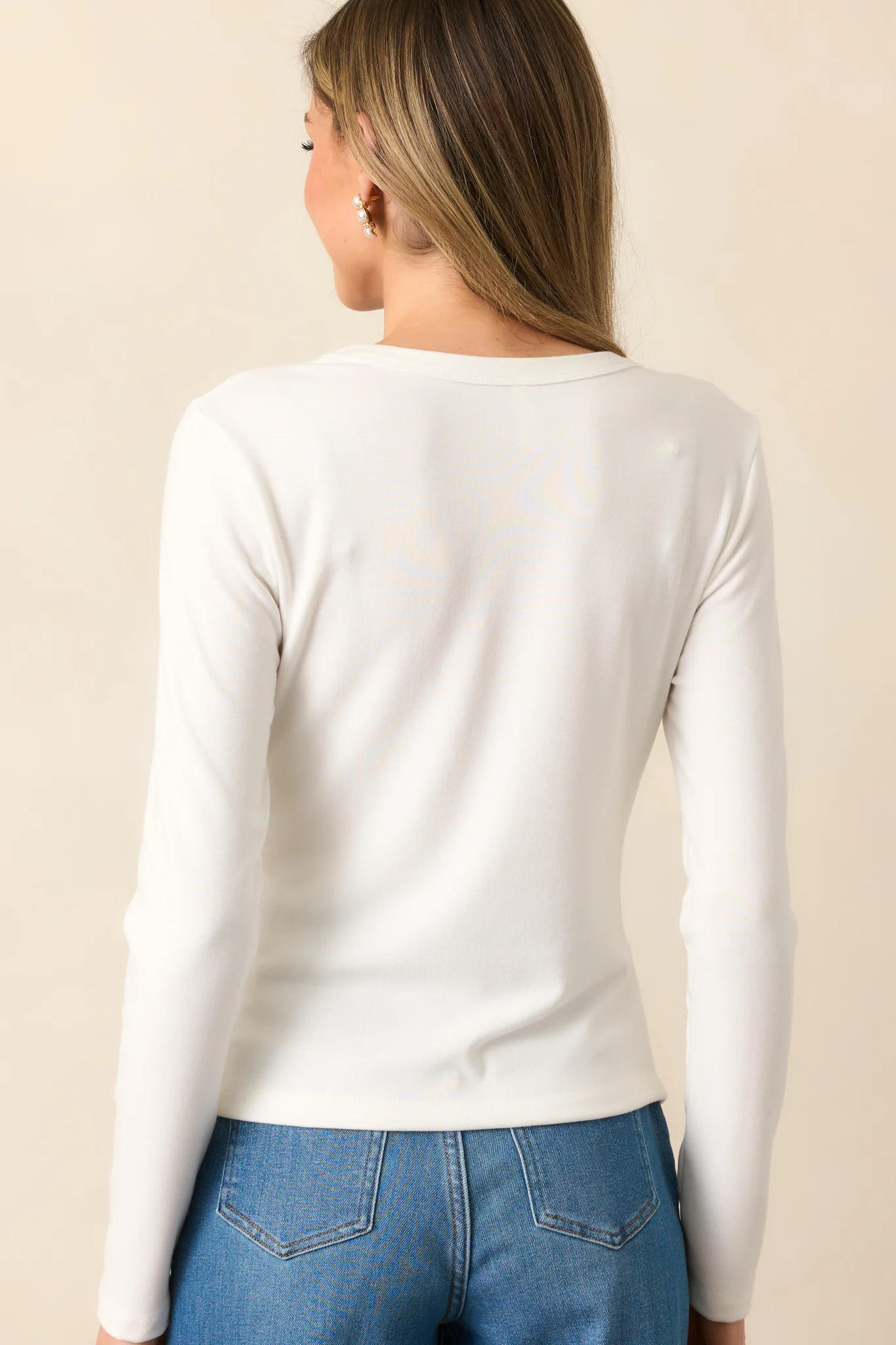 Back To The Basics Ivory Scoop Neck Long Sleeve Top