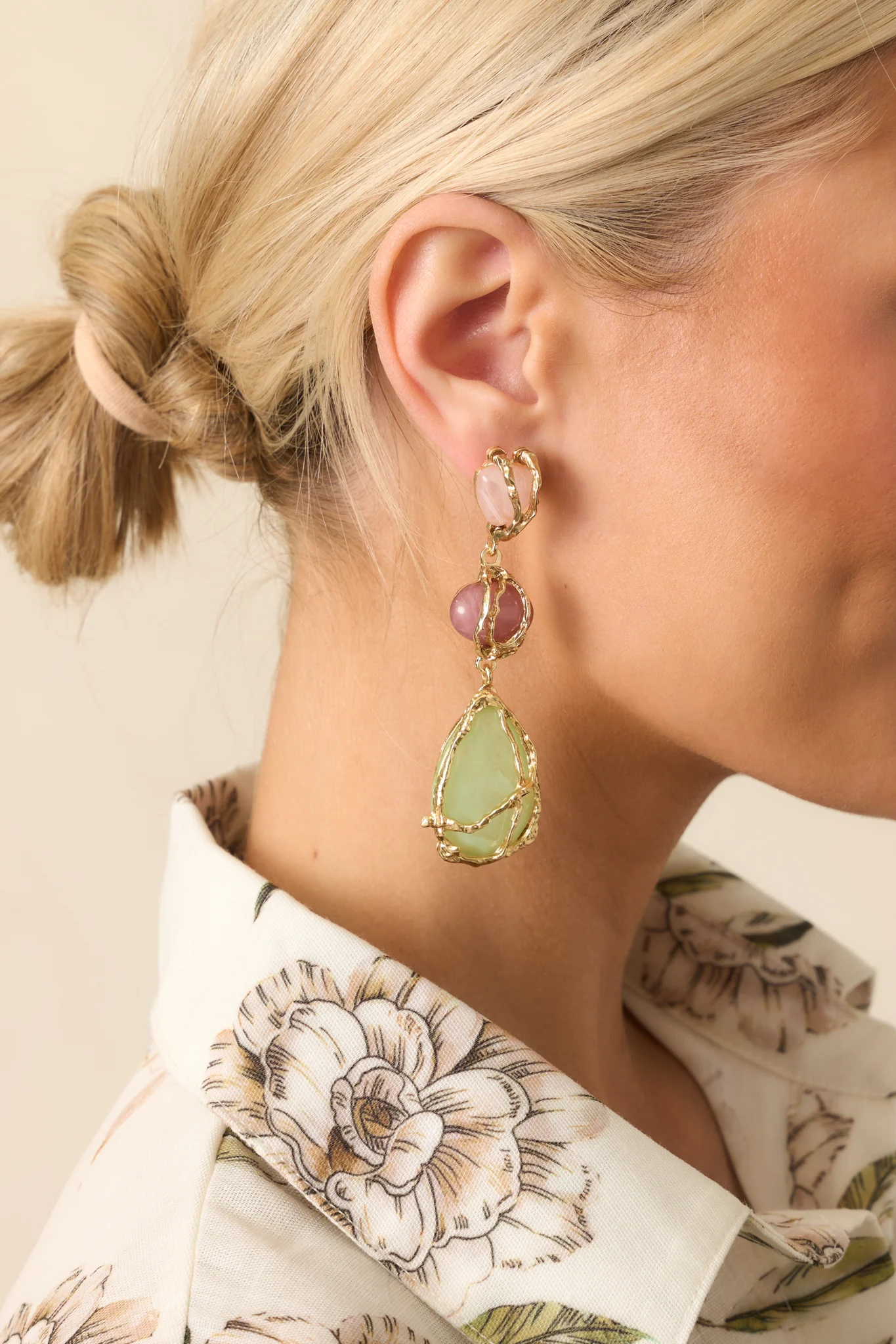 Make My Own Rules Green Multi Stone Sculptural Drop Earrings