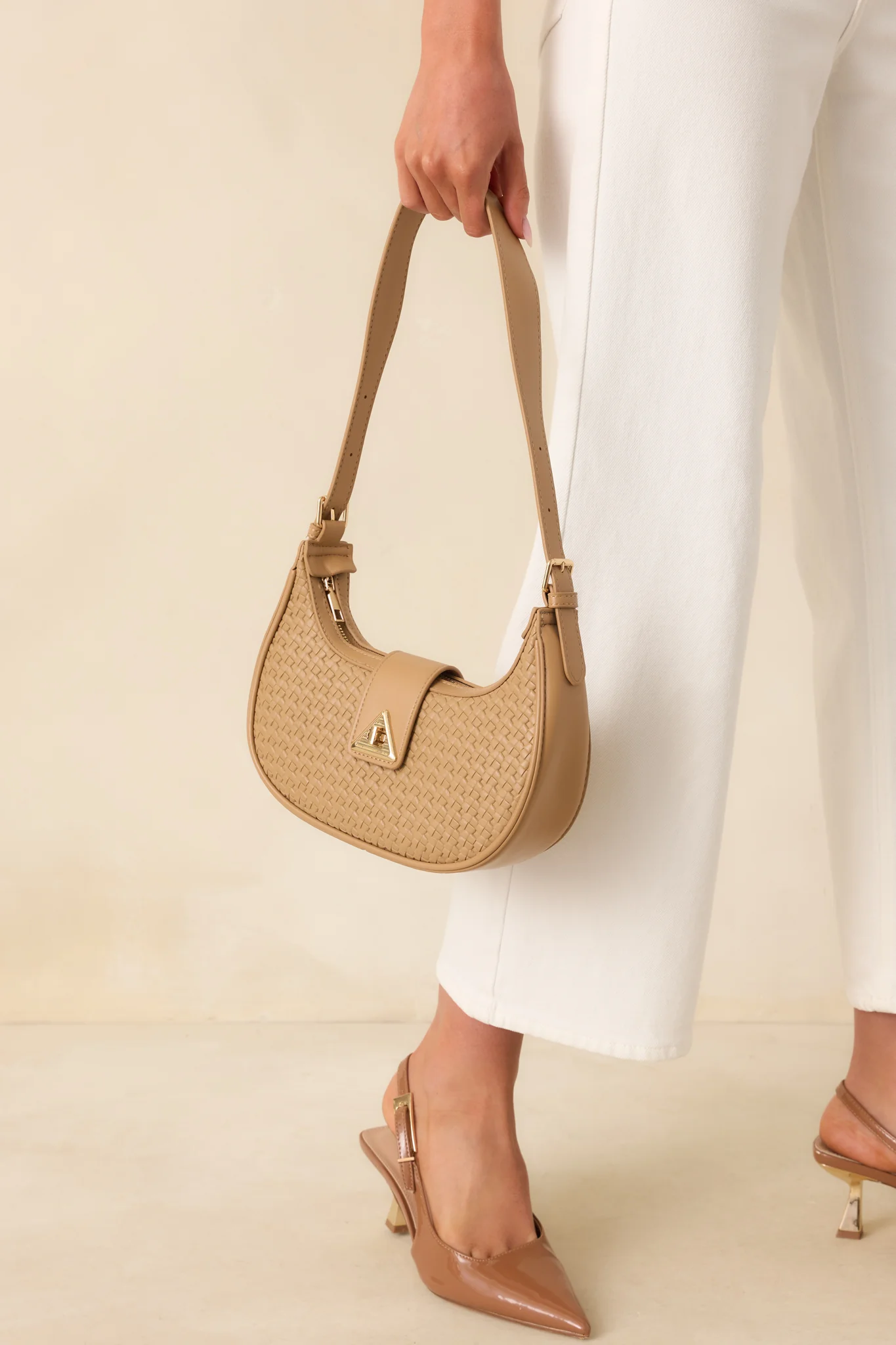 Trust Me On This One Beige Woven Faux Leather Handbag