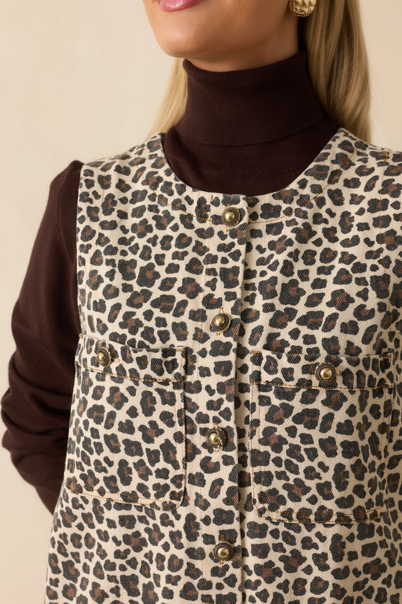 Her Sweet Side Beige Leopard Print Cotton Denim Mini Dress