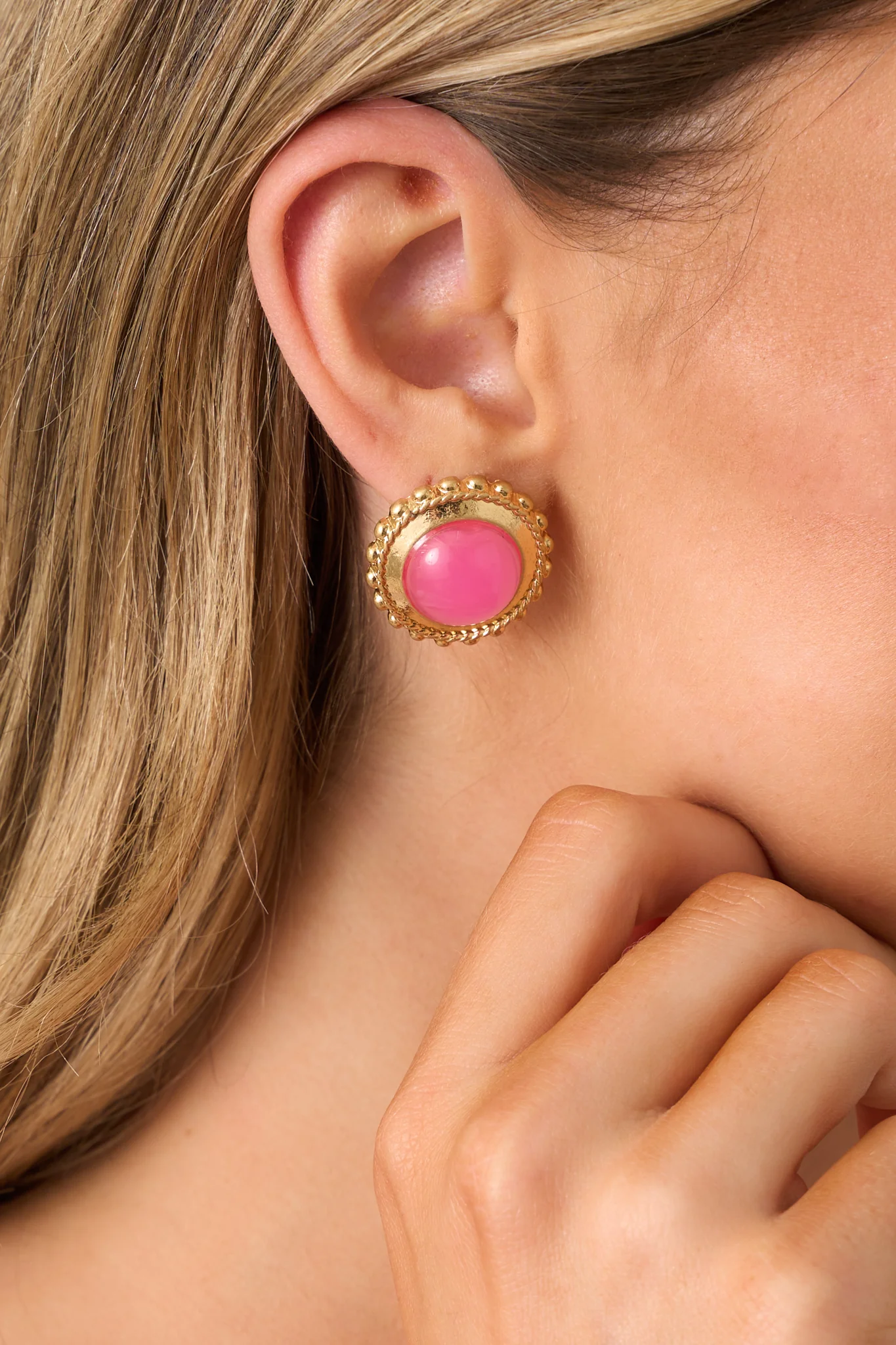 Go With Grace Gold & Pink Textured Earrings