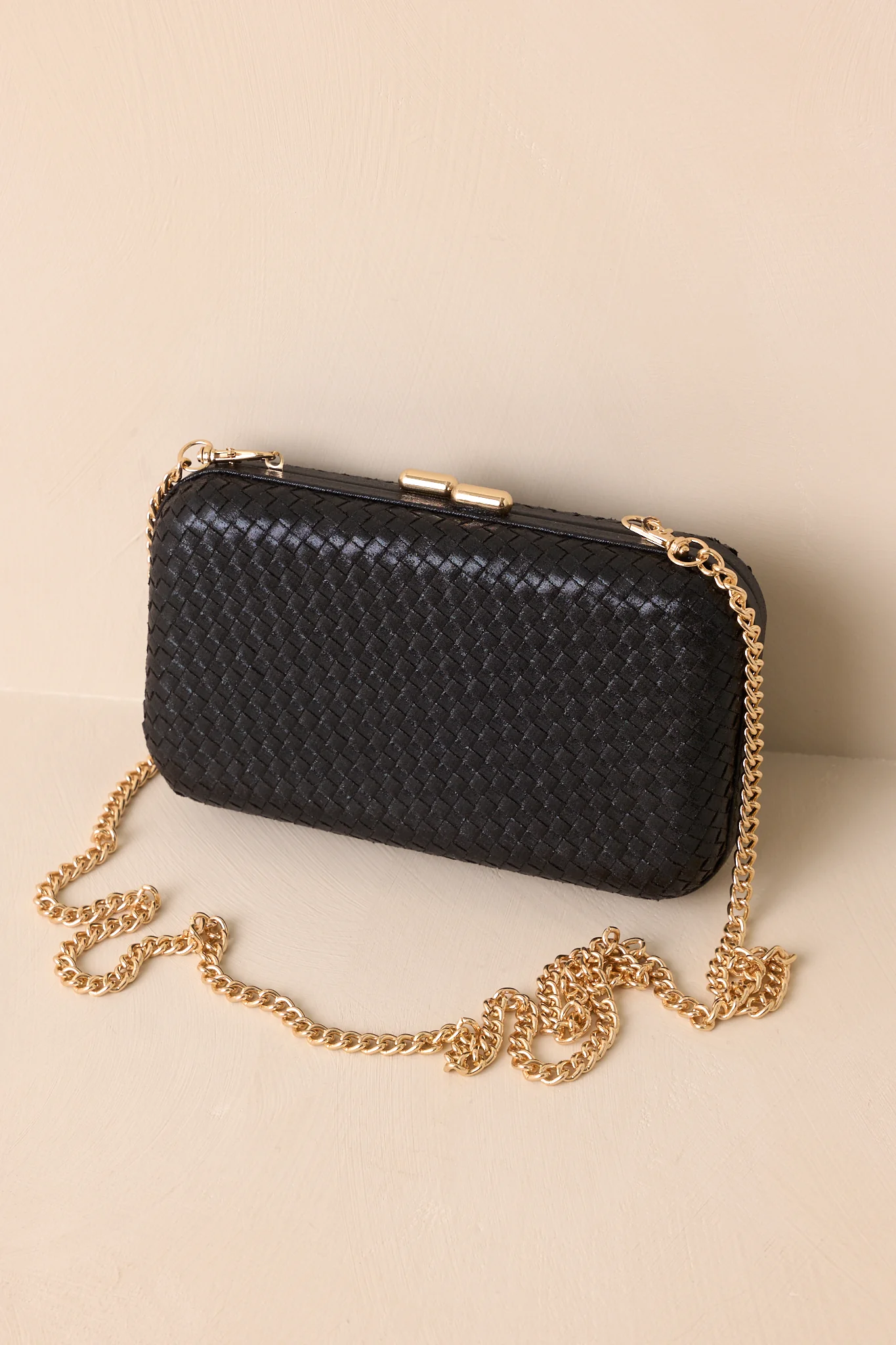 Truth Be Told Black Woven Structured Clutch Handbag