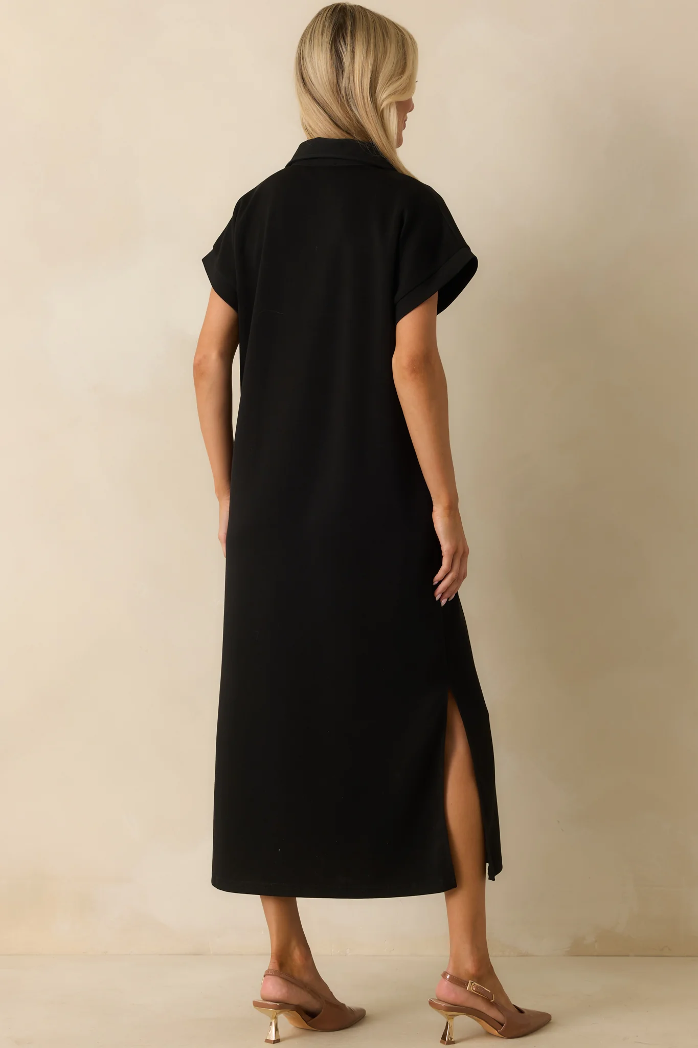 Made The Right Call Black Collared Midi T-Shirt Dress