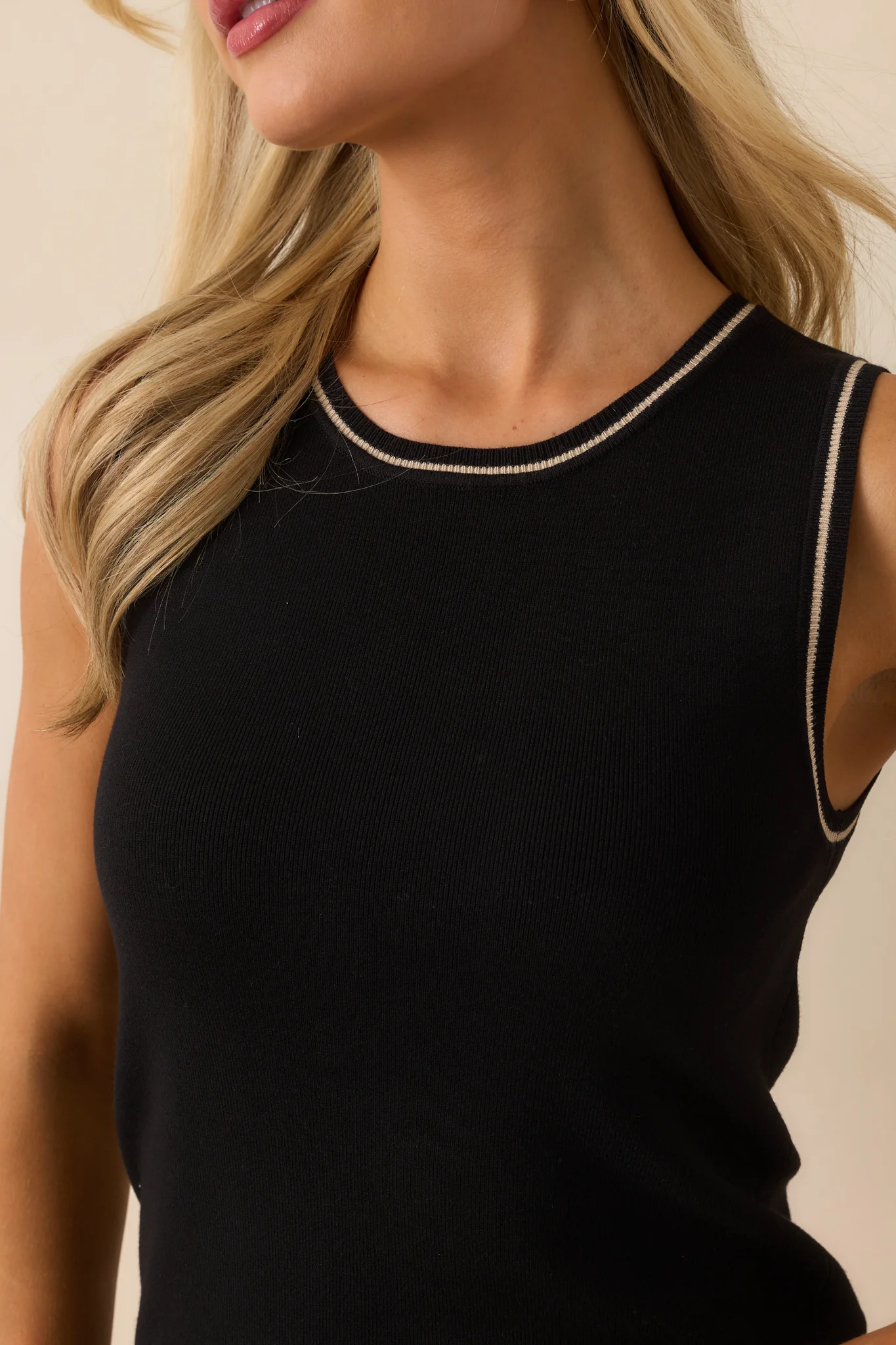Found Her Rhythm Black Contrast Trim Knit Tank Top