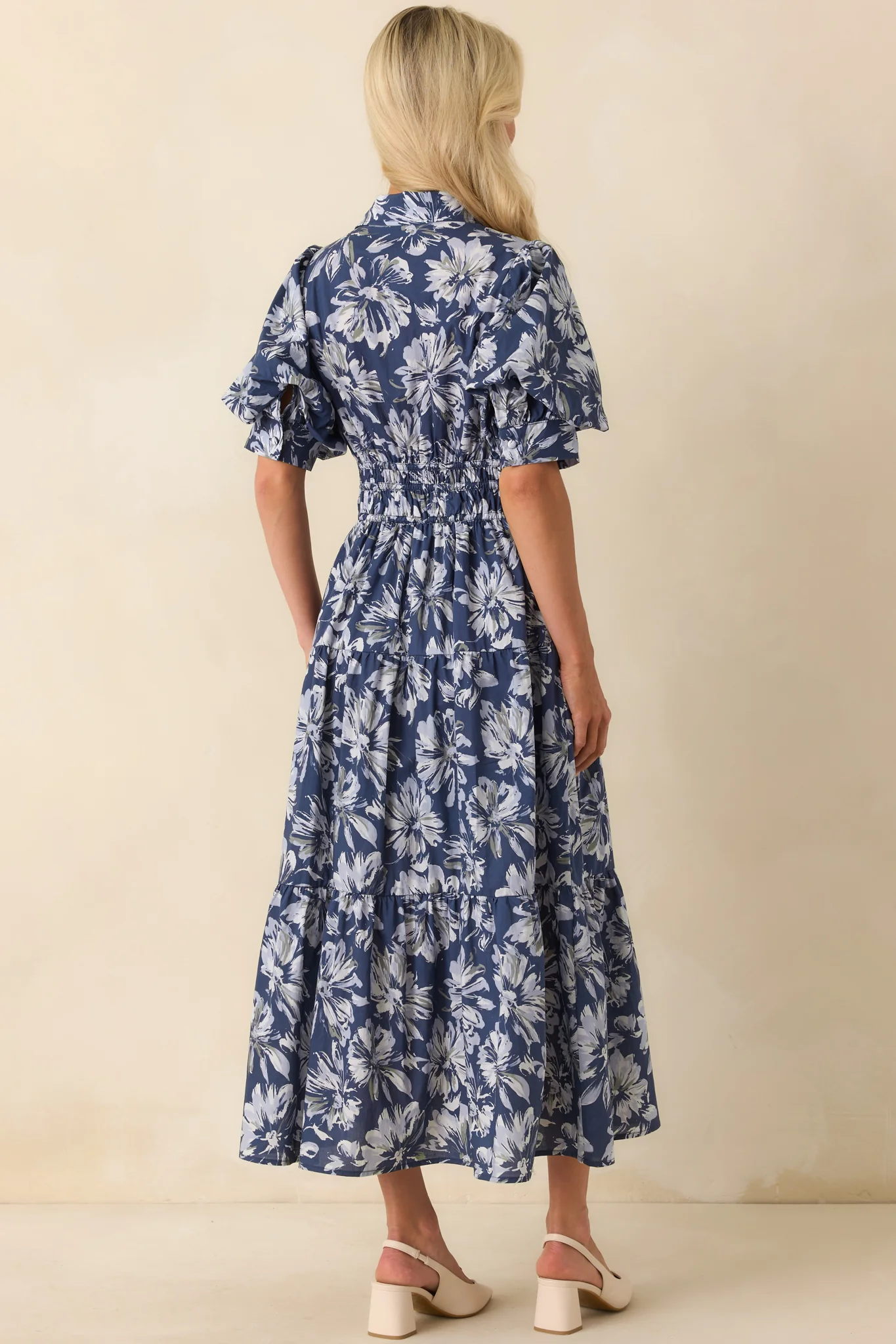 Slow Sundays Navy Floral Print Cotton Maxi Shirt Dress