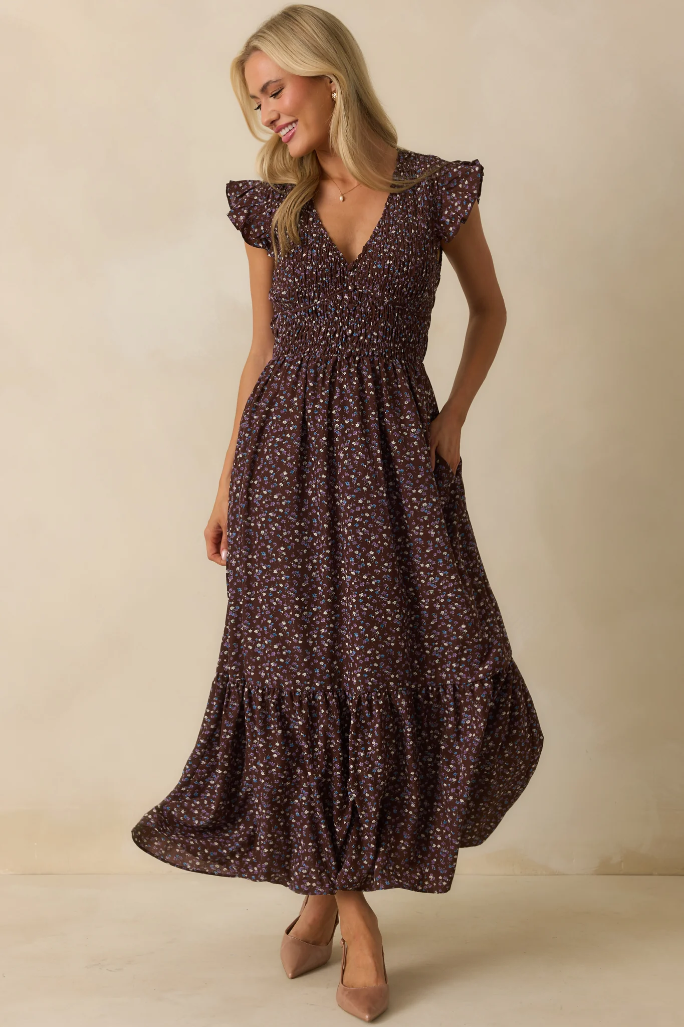 To Be Expected Chocolate Brown Multi Floral Print Maxi Dress