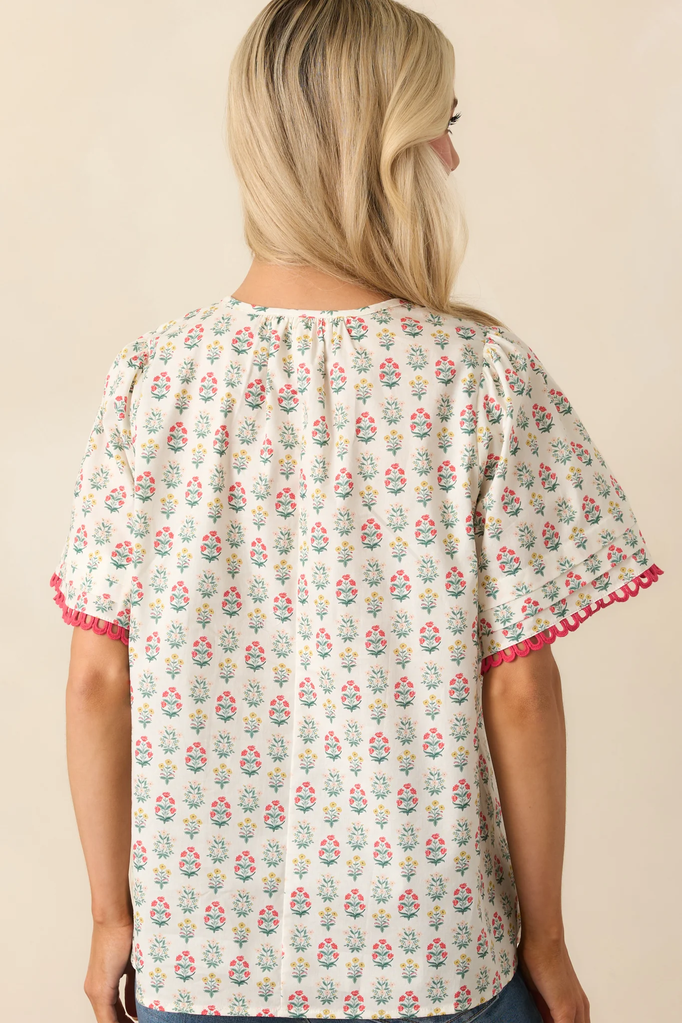 These Are The Good Times Red Floral Cotton Short Sleeve Top
