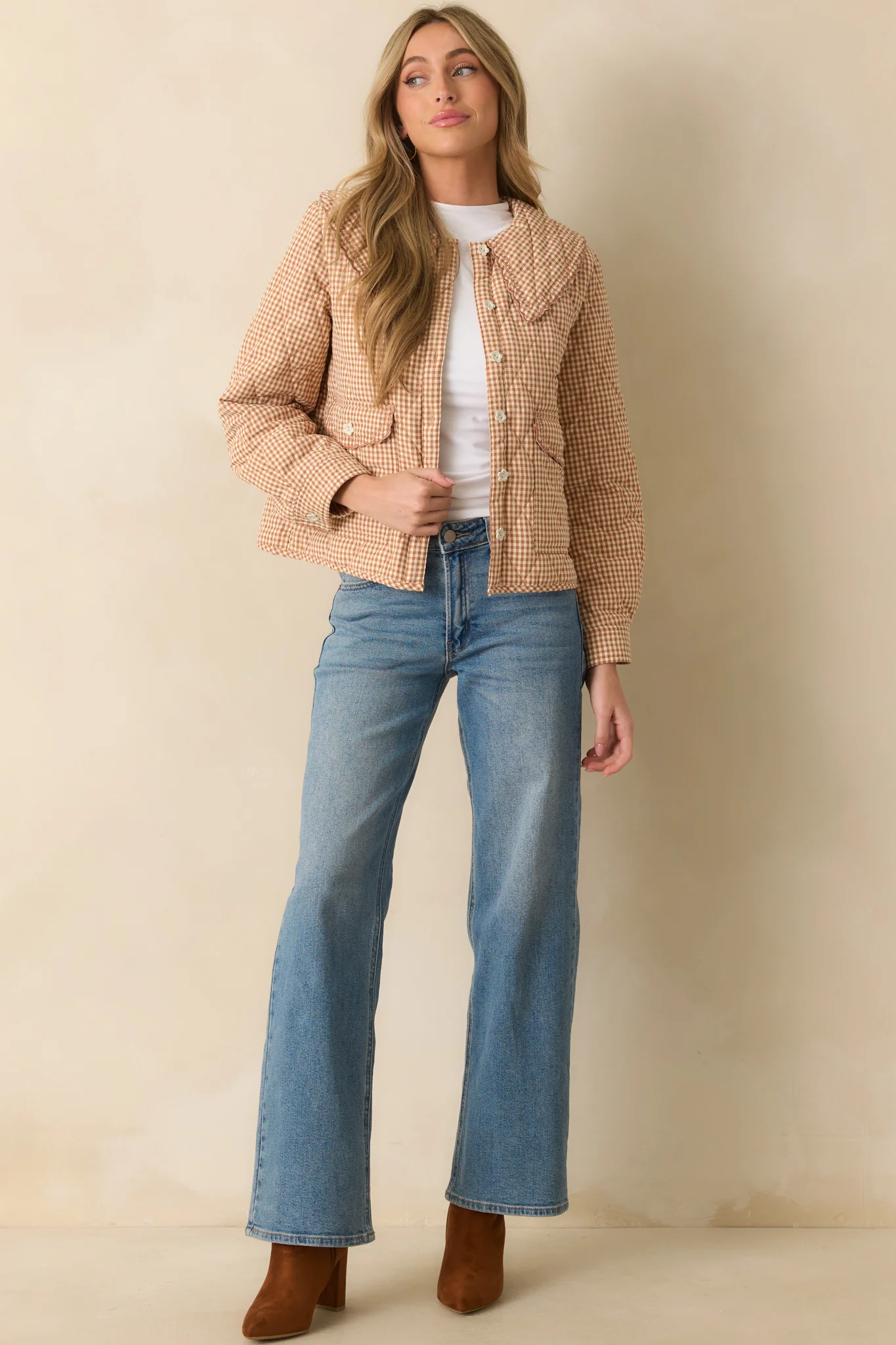 Easier Than You Think Light Rust Gingham Quilted Jacket