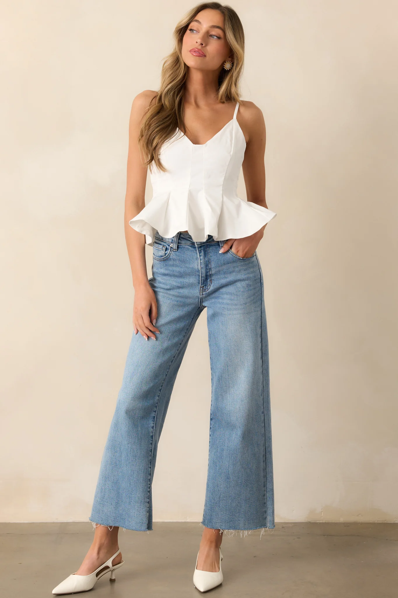 My Only Muse White Sleeveless Peplum Crop Top