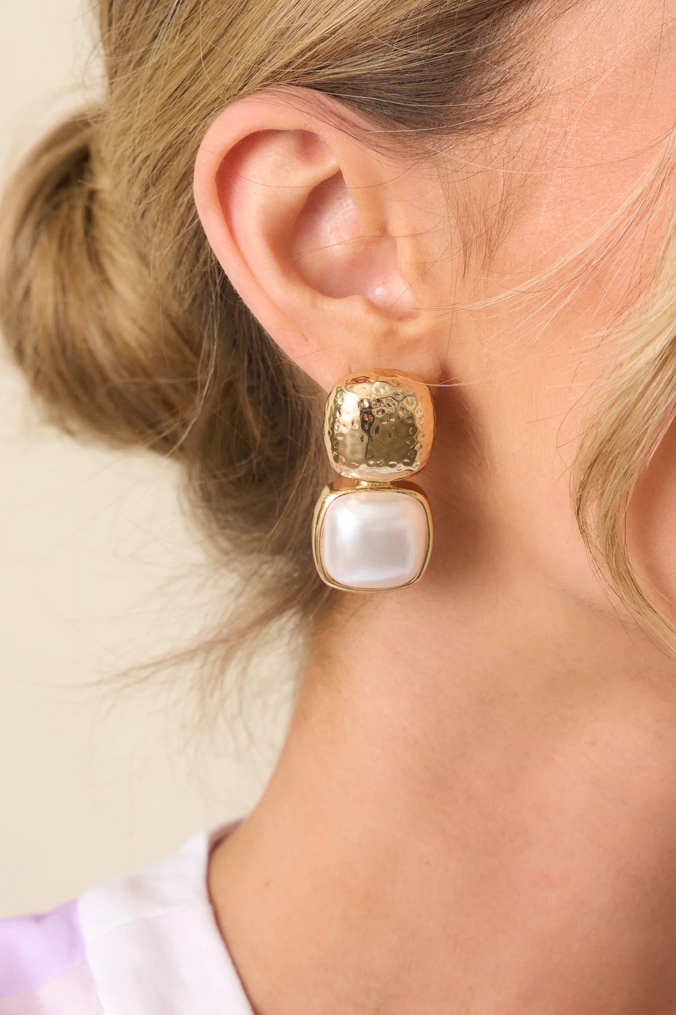 Blissful Days Ivory Pearl Gold Textured Drop Earrings