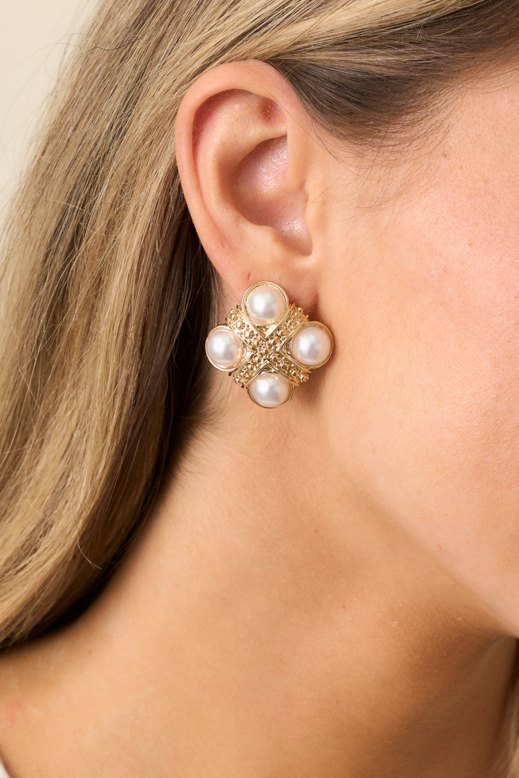 Shine Bright Gold & Ivory Pearl Textured Earrings