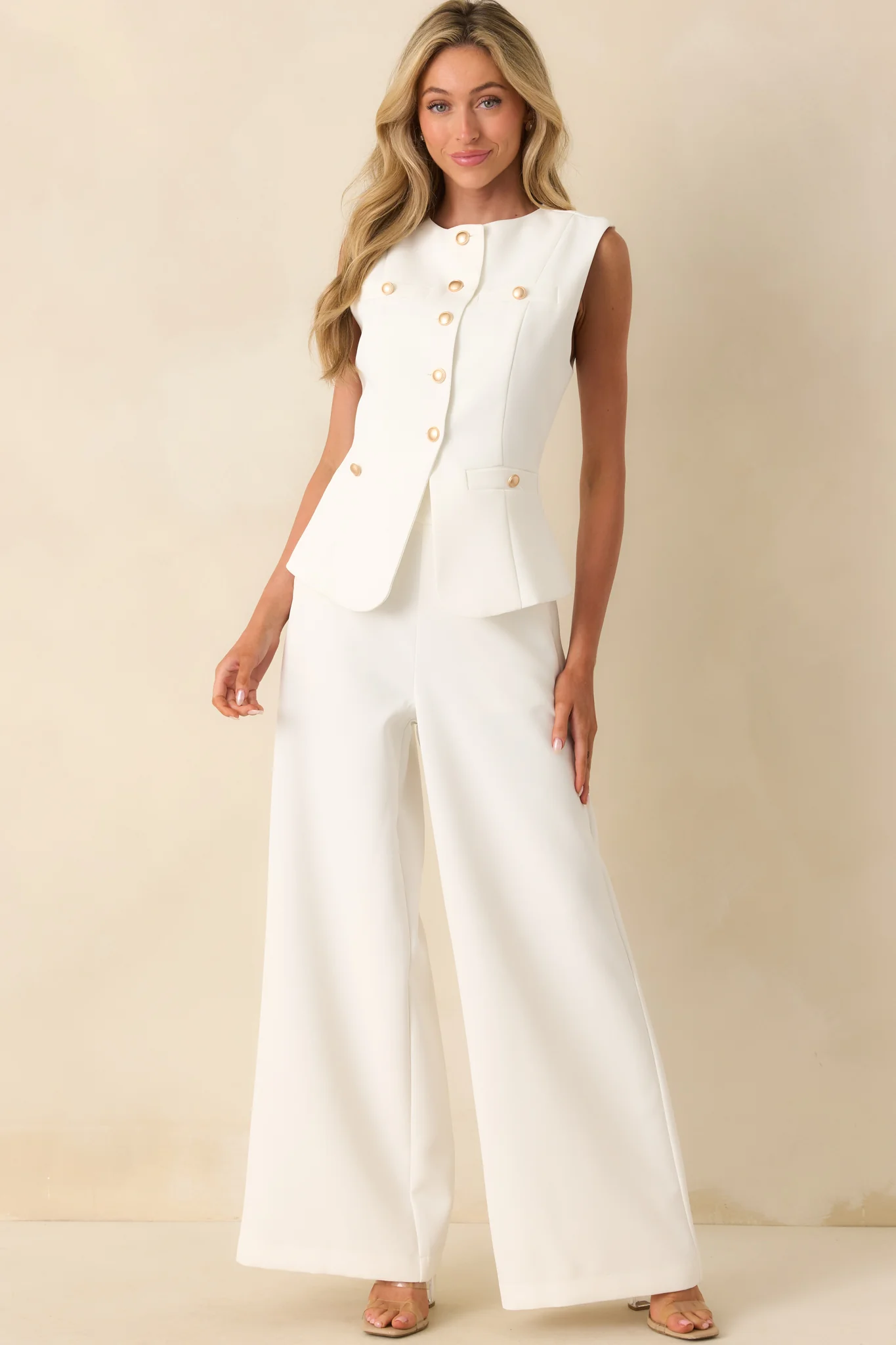 Flip The Script White Button Front Tailored Top