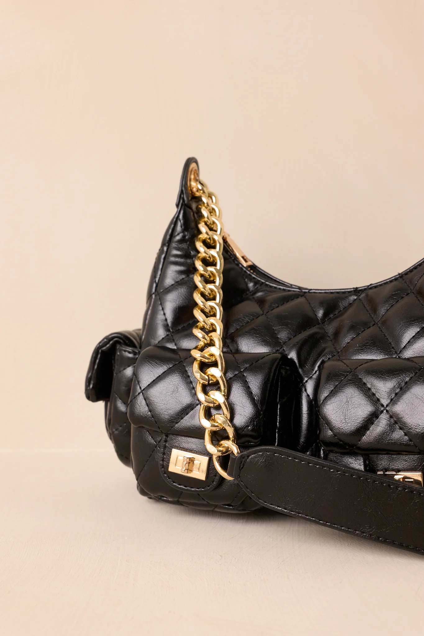 Little Something Extra Black Faux Leather Quilted Handbag