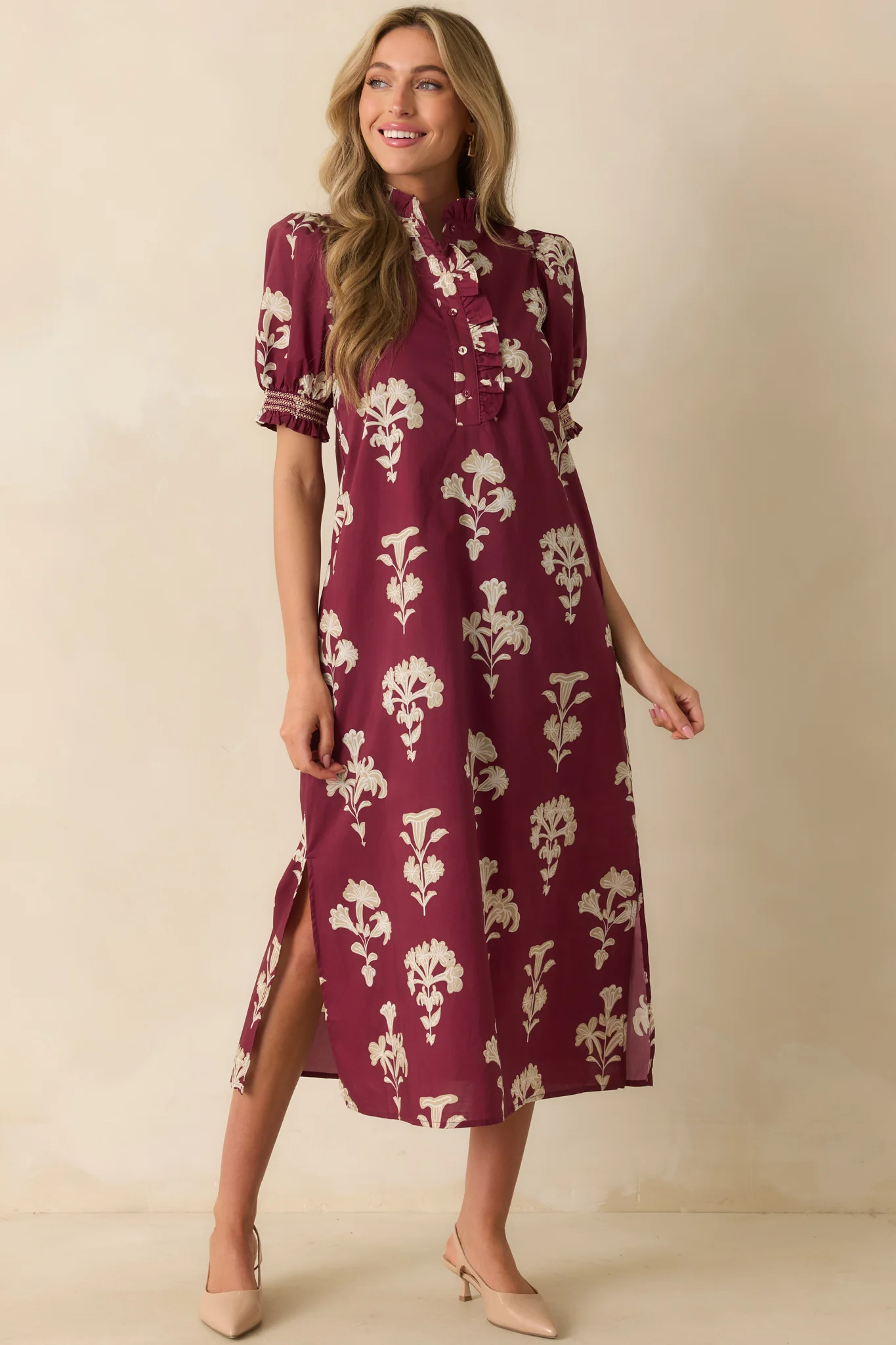 To Say The Least Wine Red Floral Print Cotton Maxi Dress