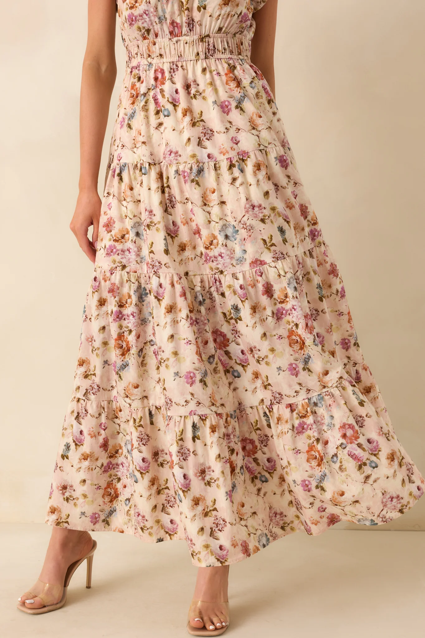 It's All Her Own Light Pink Multi Floral Print Cotton Maxi Dress