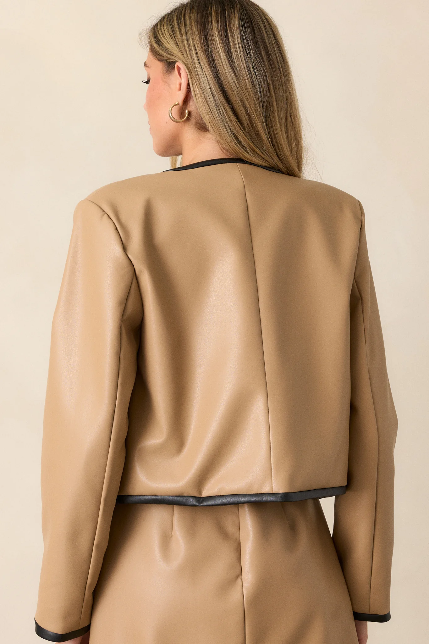 Back To Business Camel Button Front Faux Leather Jacket