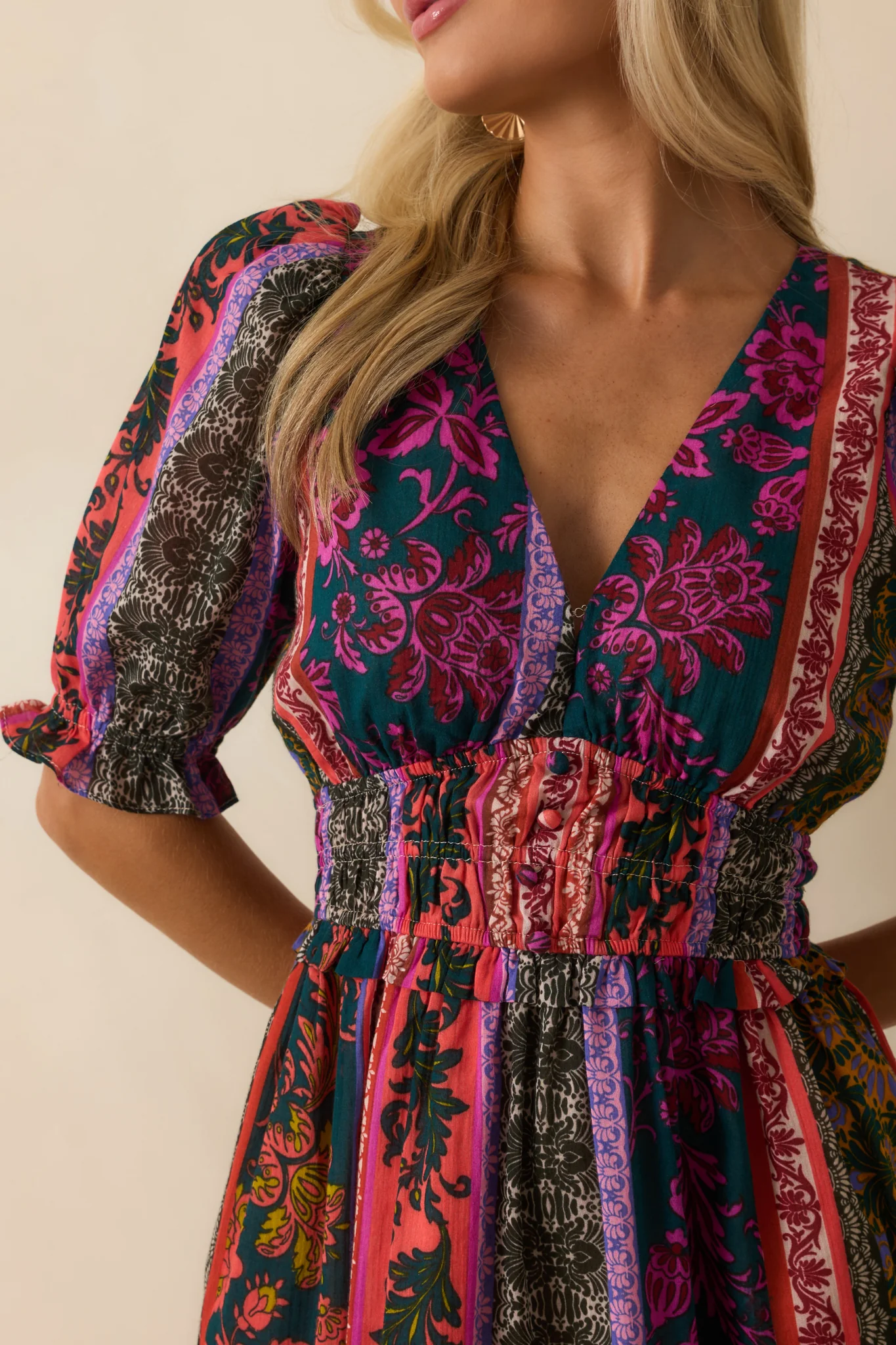 Dream A Little Dark Teal Multi Patchwork Print Cotton Maxi Dress