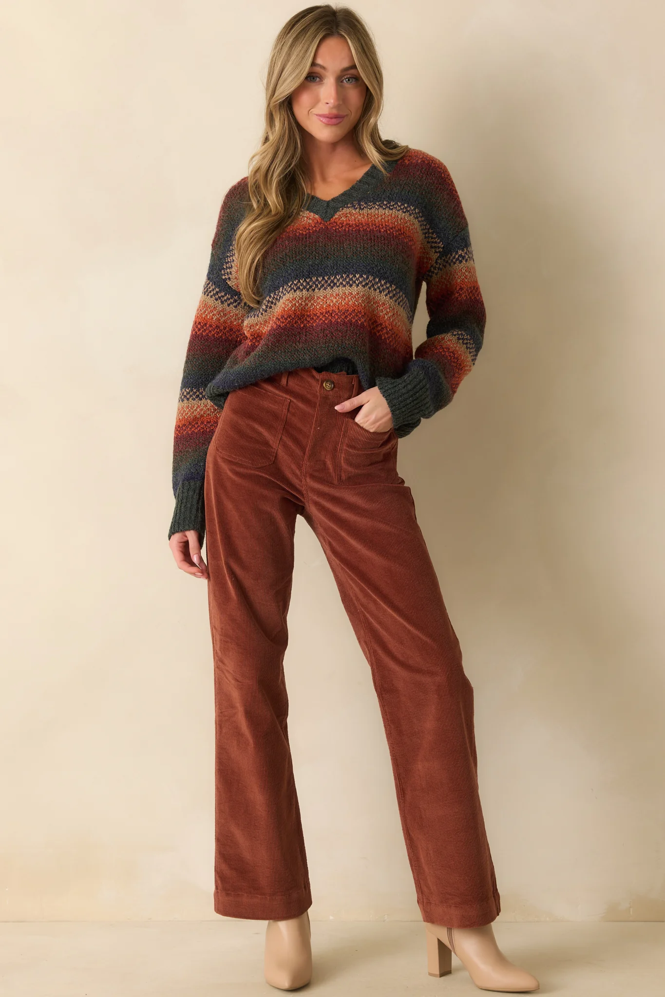 Rust Multi Stripe Knit Sweater