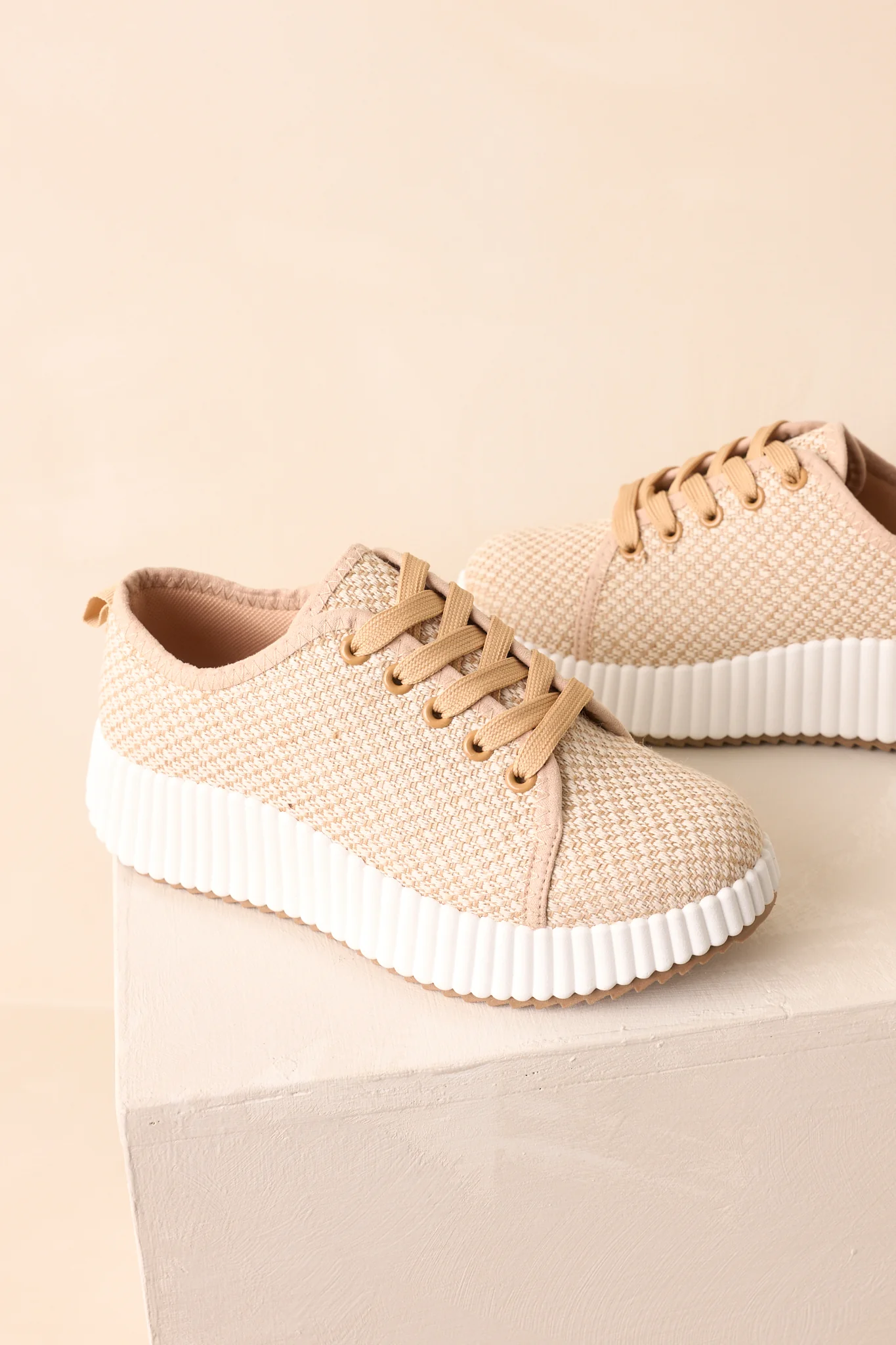 Life In The Fast Lane Tan Woven Platform Sneakers