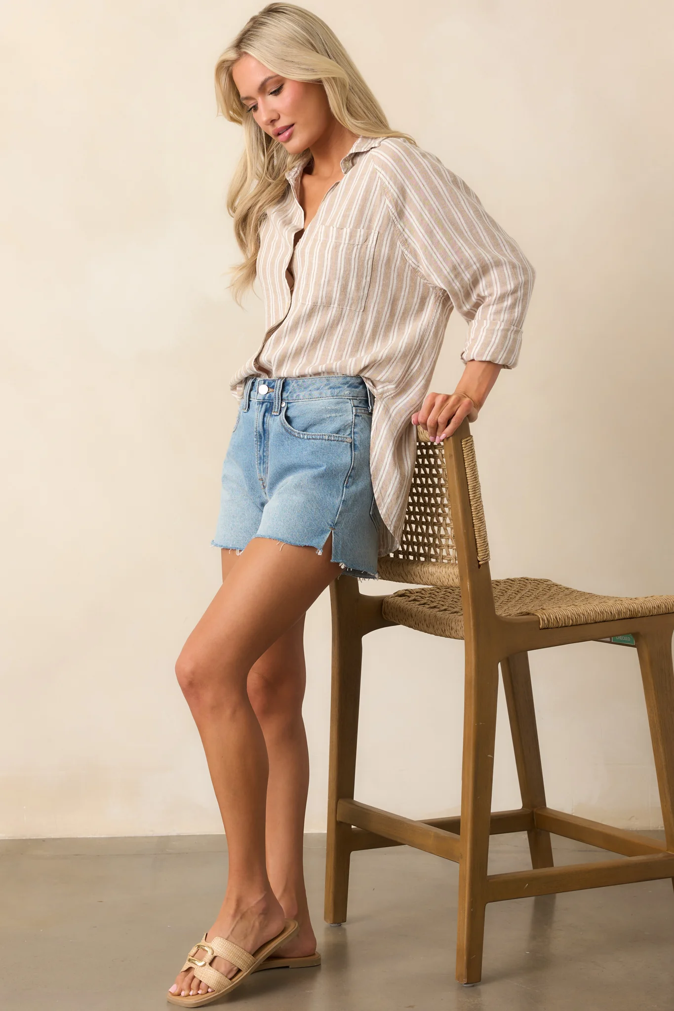 Z Supply Pebble Moon Taupe Perfect Linen Stripe Top