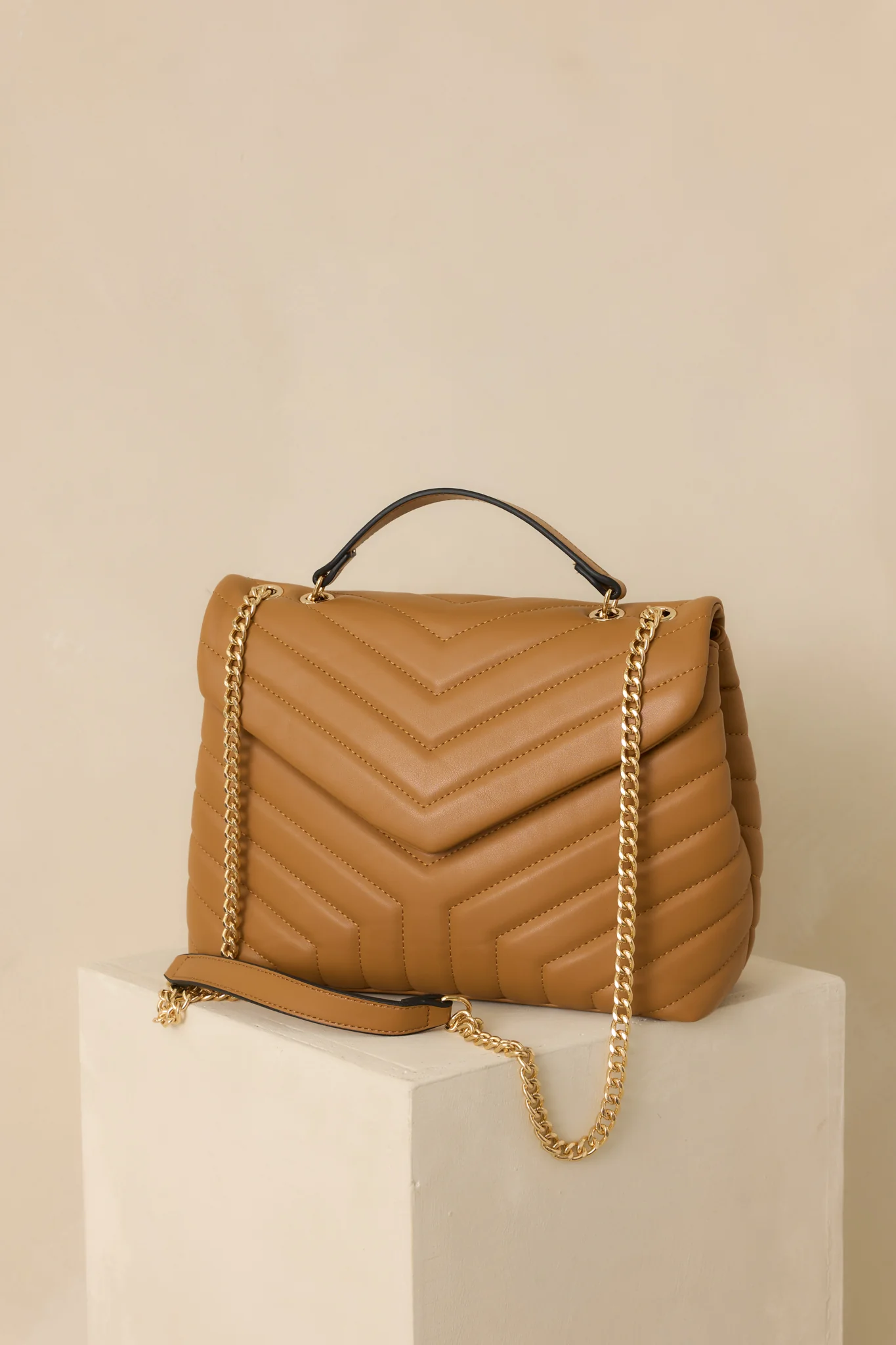 Just Let It Be Tan Quilted Handbag