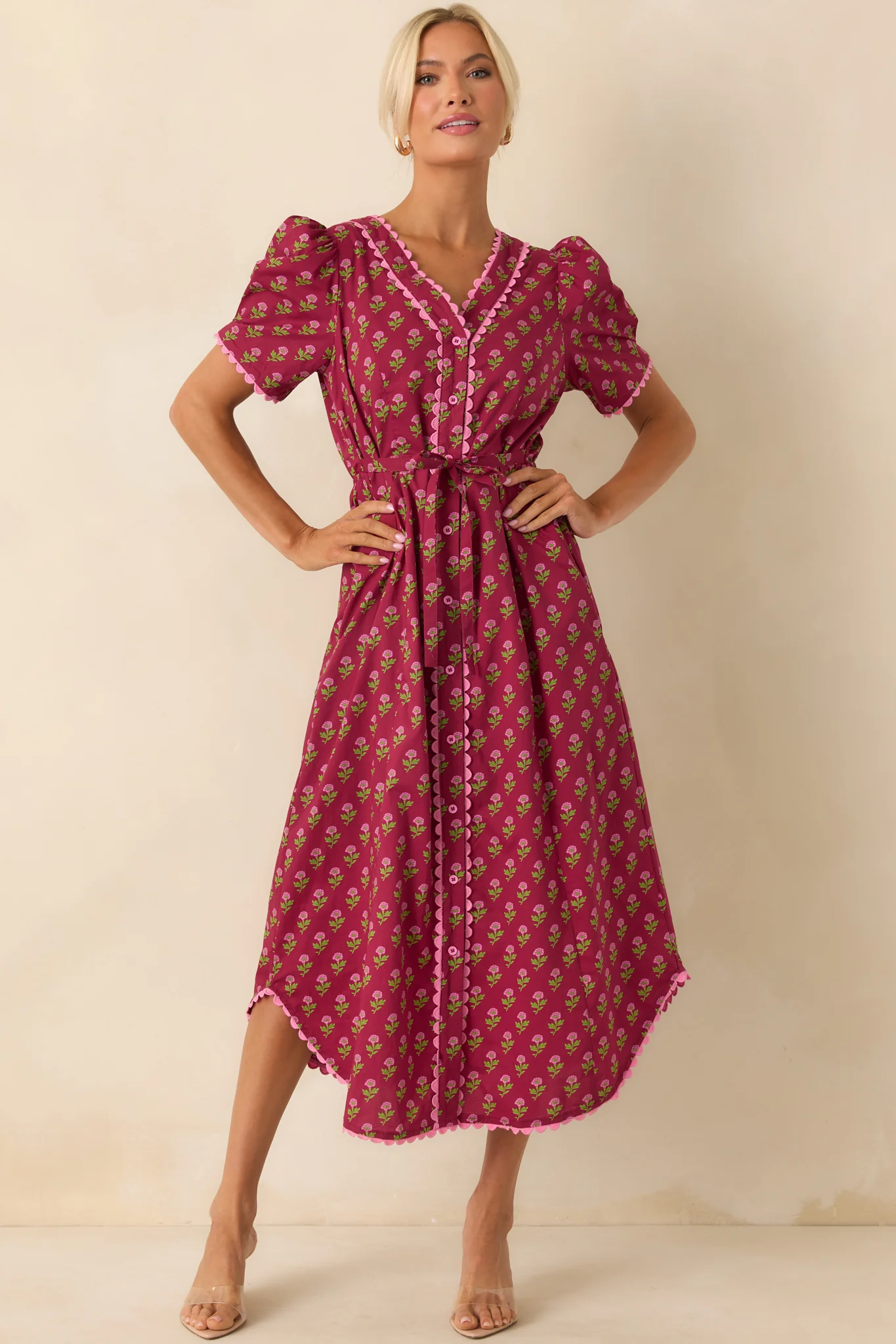 Always A Good Idea Burgundy Multi Floral Print Cotton Maxi Dress