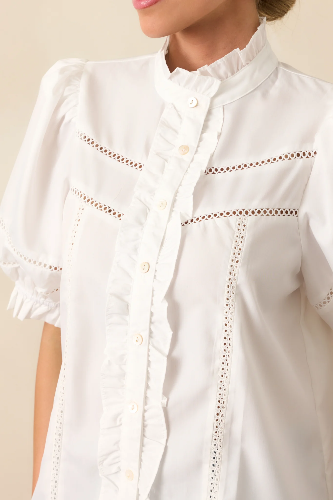 Taking The Scenic Route Ivory Eyelet Ruffle Half Sleeve Top
