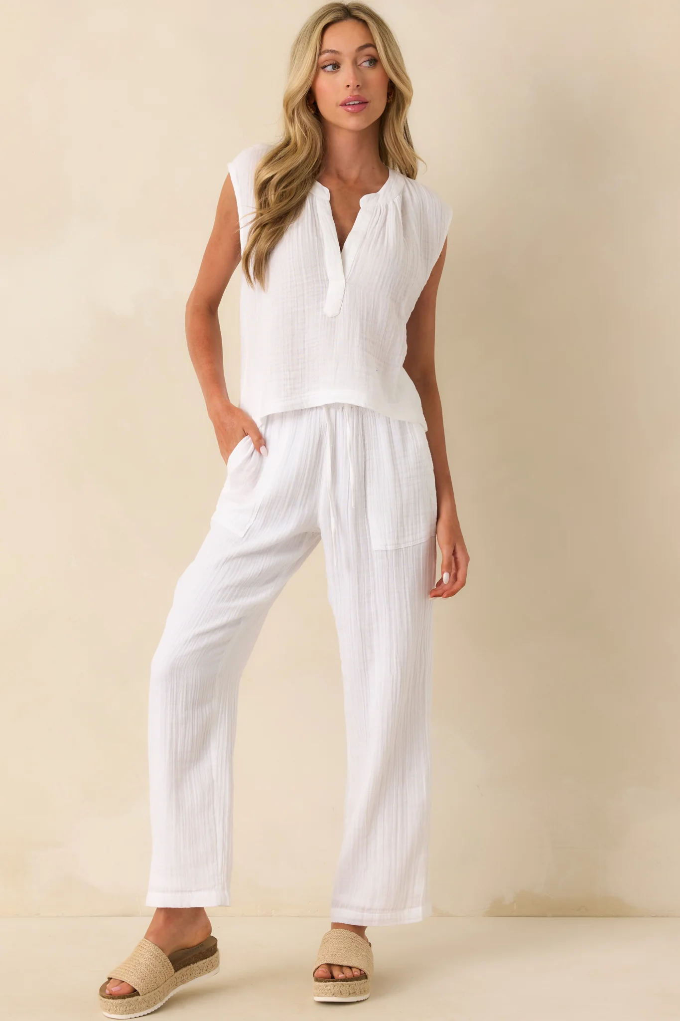 Z Supply White Cotton Cliffside V-Neck Airy Gauze Top