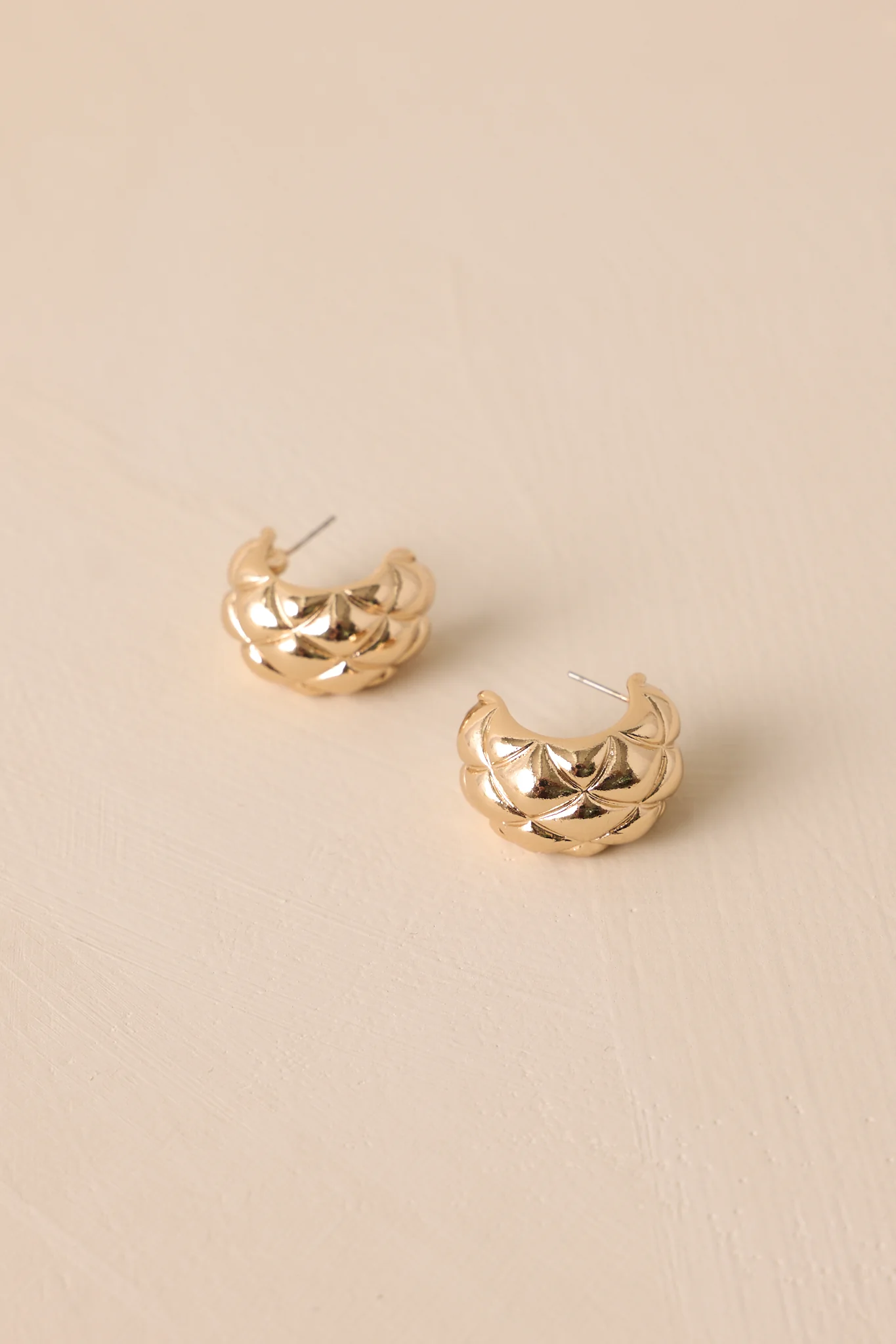 Lux Weave Gold Quilted Hoop Earrings