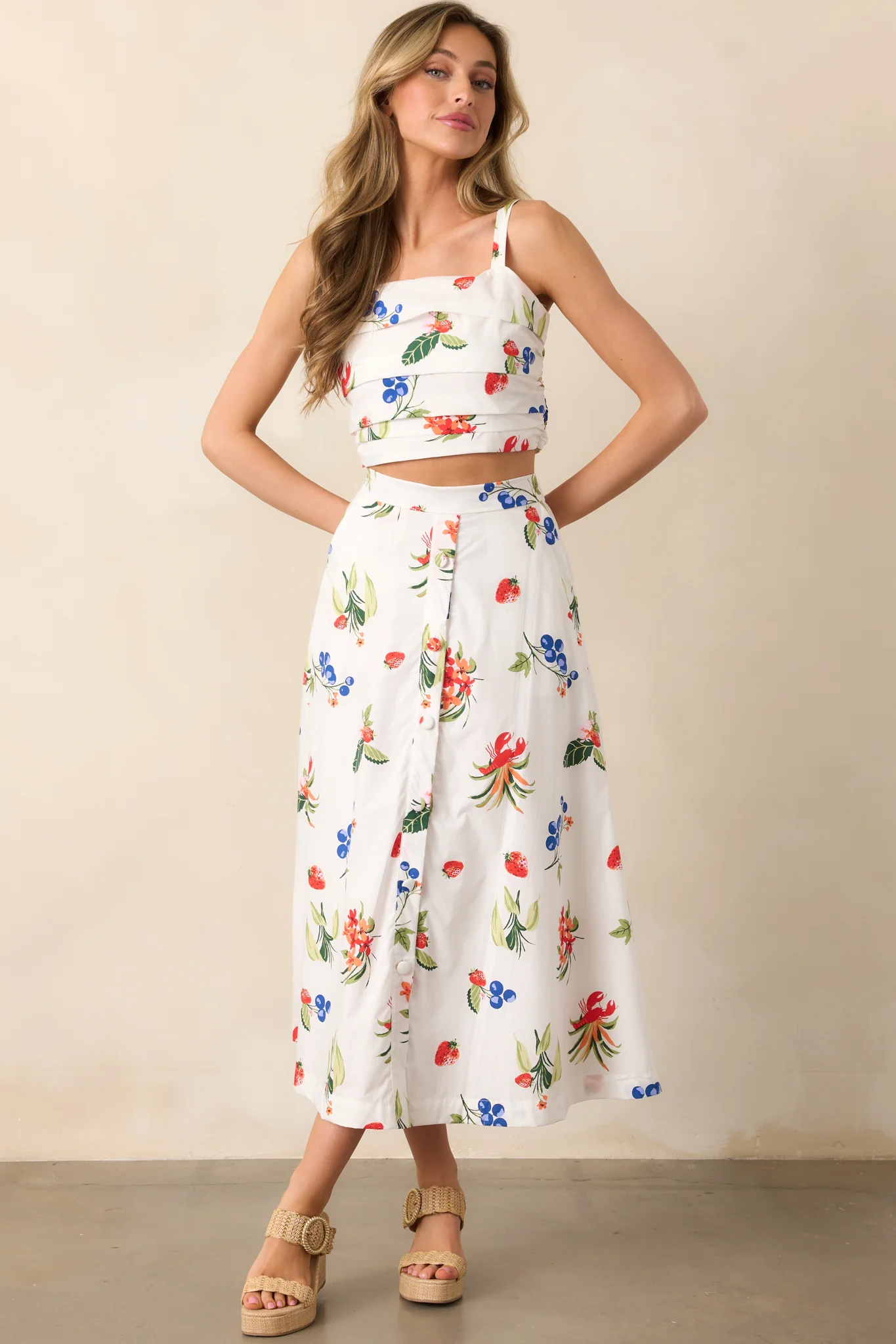 Made For Sunny Days White Cotton Coastal Print Crop Top