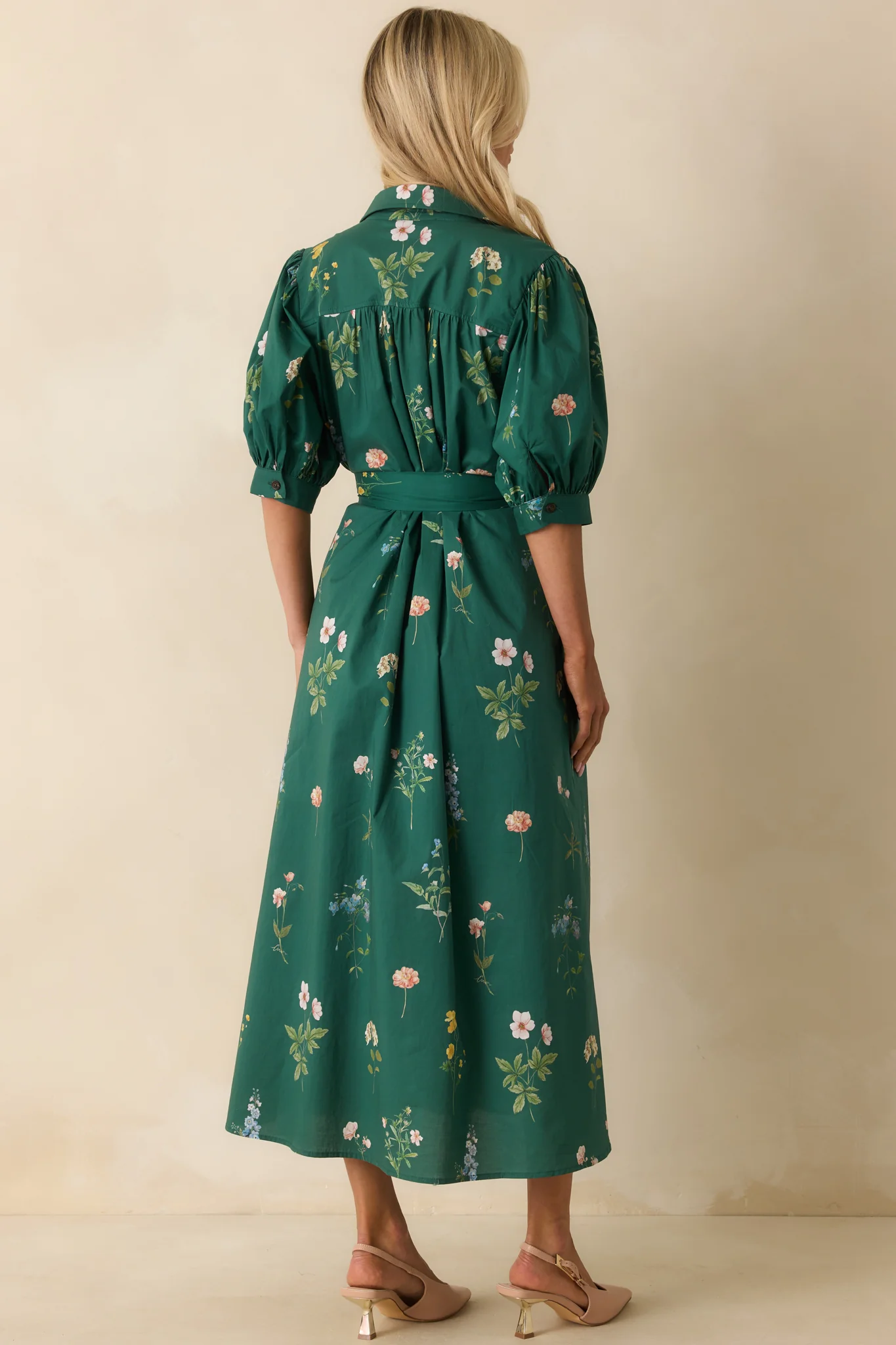 Forest Green Multi Floral Print Cotton Maxi Dress