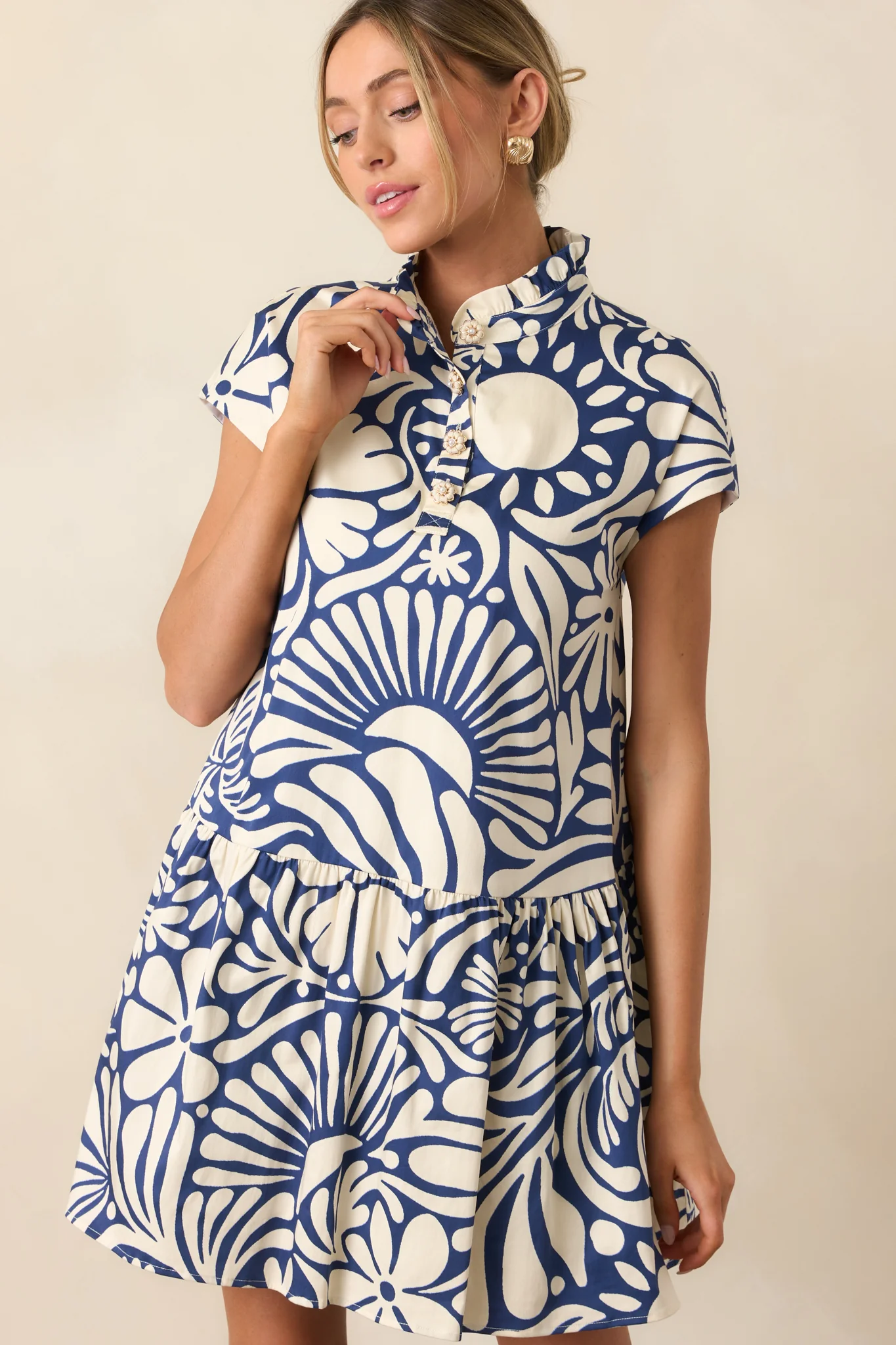 Prosperina Stella Navy Floral Print Cotton Mini Dress