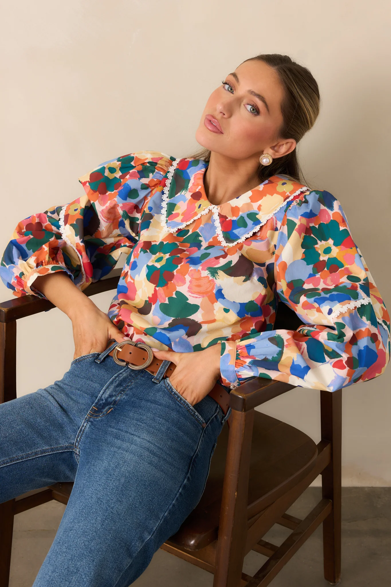 Prosperina Stowe Orange Multi Floral Print Cotton Top