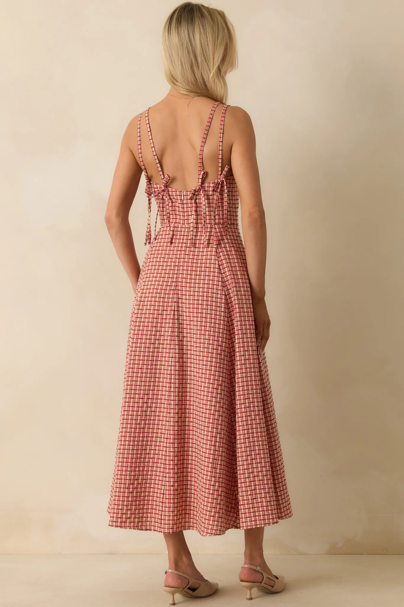 So Much To Say Red Gingham Polka Dot Sleeveless Maxi Dress
